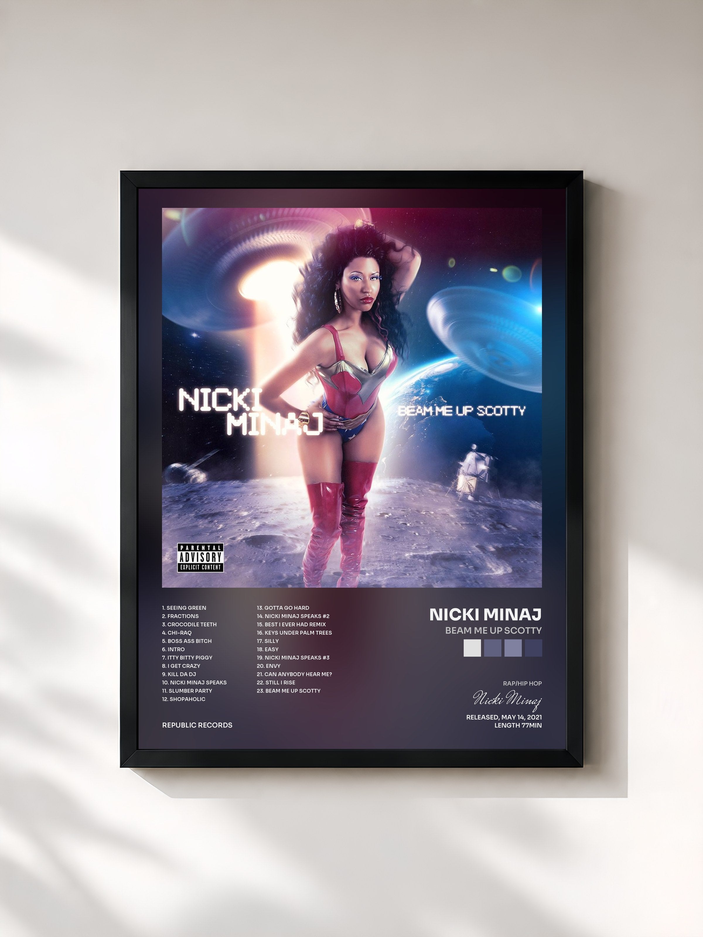 #noir Tableau de l'album Beam Me Up Scotty de Nicki Minaj, cadre noir, imprimé et encadré en France