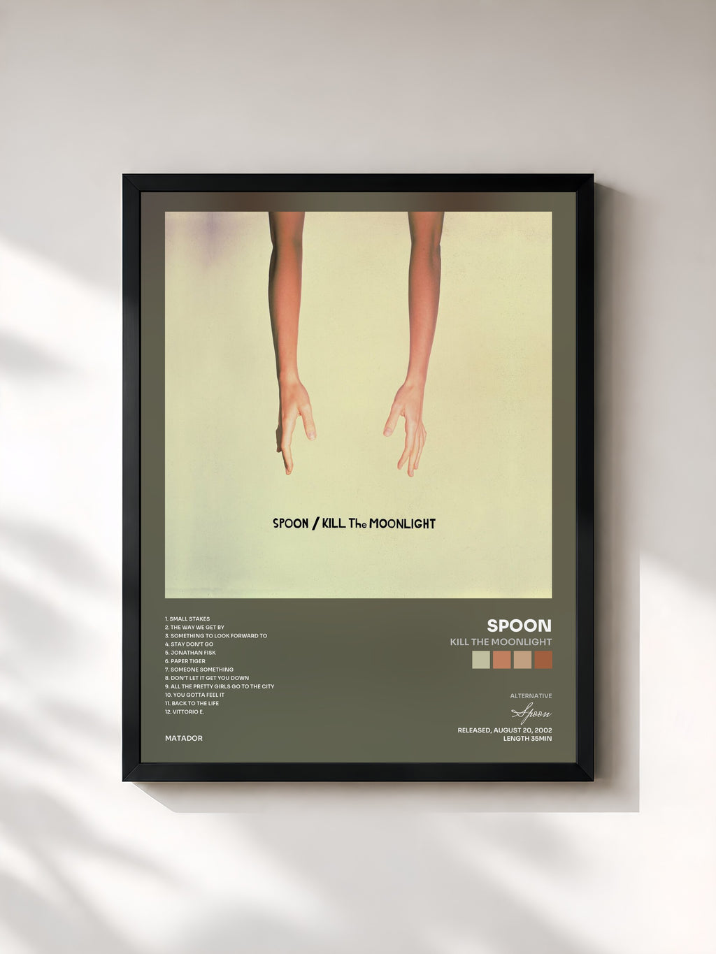 #noir Tableau de l'album Kill the Moonlight de Spoon, cadre noir, imprimé et encadré en France