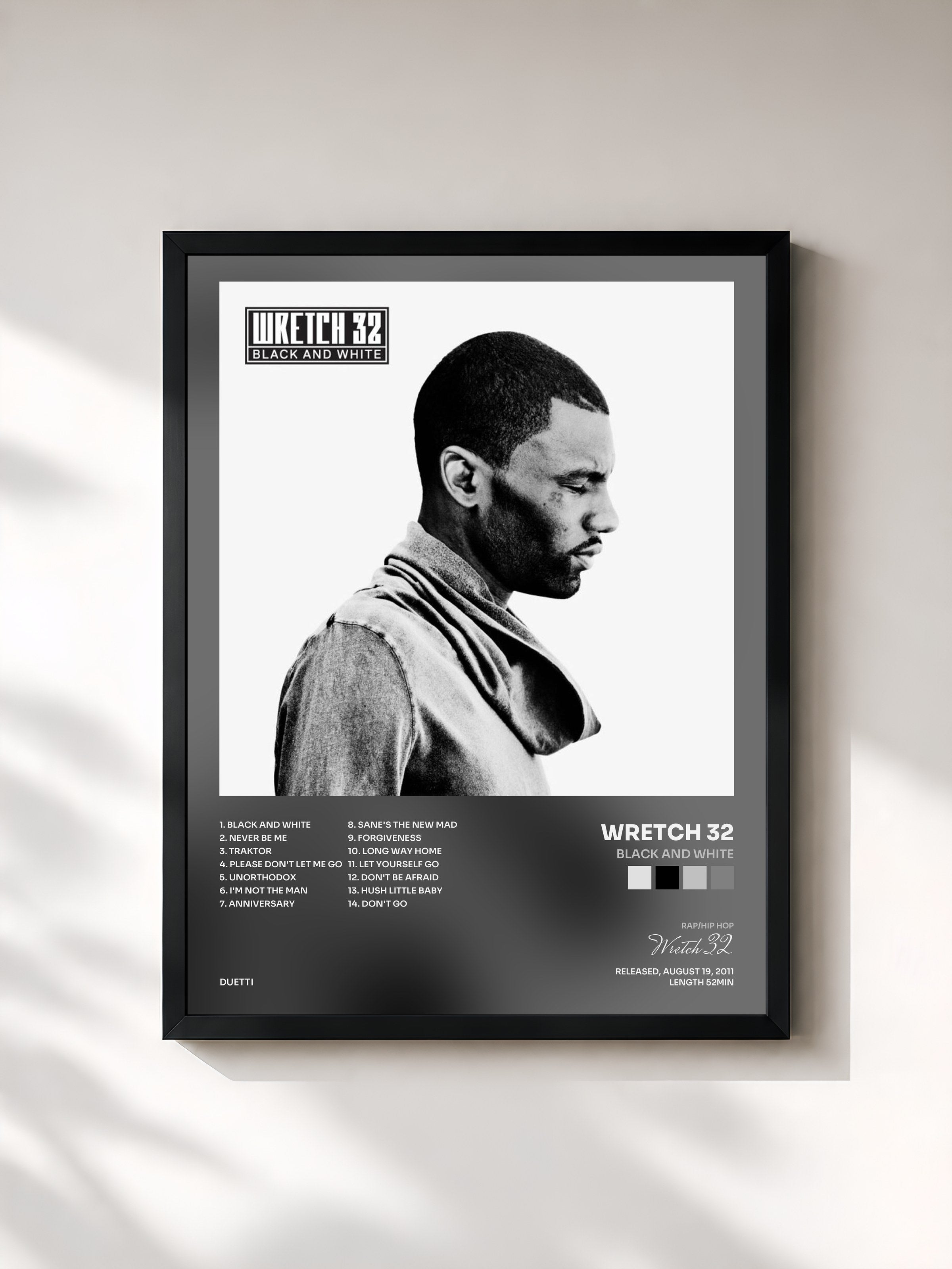 #noir Tableau de l'album Black and White de Wretch 32, cadre noir, imprimé et encadré en France