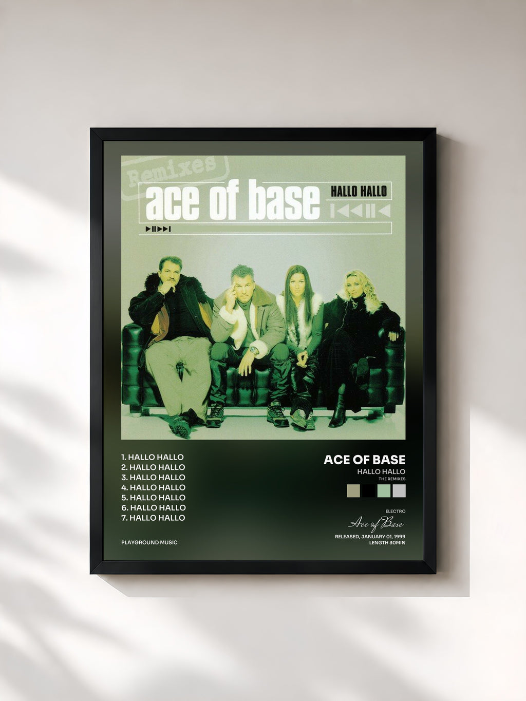 #noir Tableau de l'album Hallo Hallo (The Remixes) de Ace of Base, cadre noir, imprimé et encadré en France