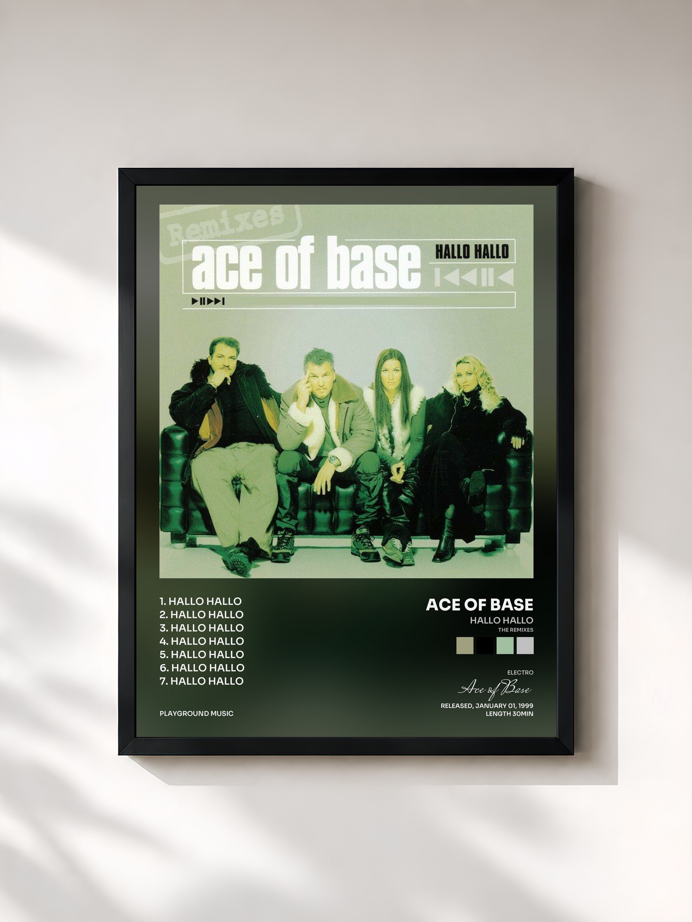 #noir Tableau de l'album Hallo Hallo (The Remixes) de Ace of Base, cadre noir, imprimé et encadré en France