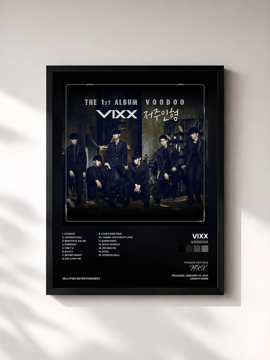 #noir Tableau de l'album VOODOO de VIXX, cadre noir, imprimé et encadré en France
