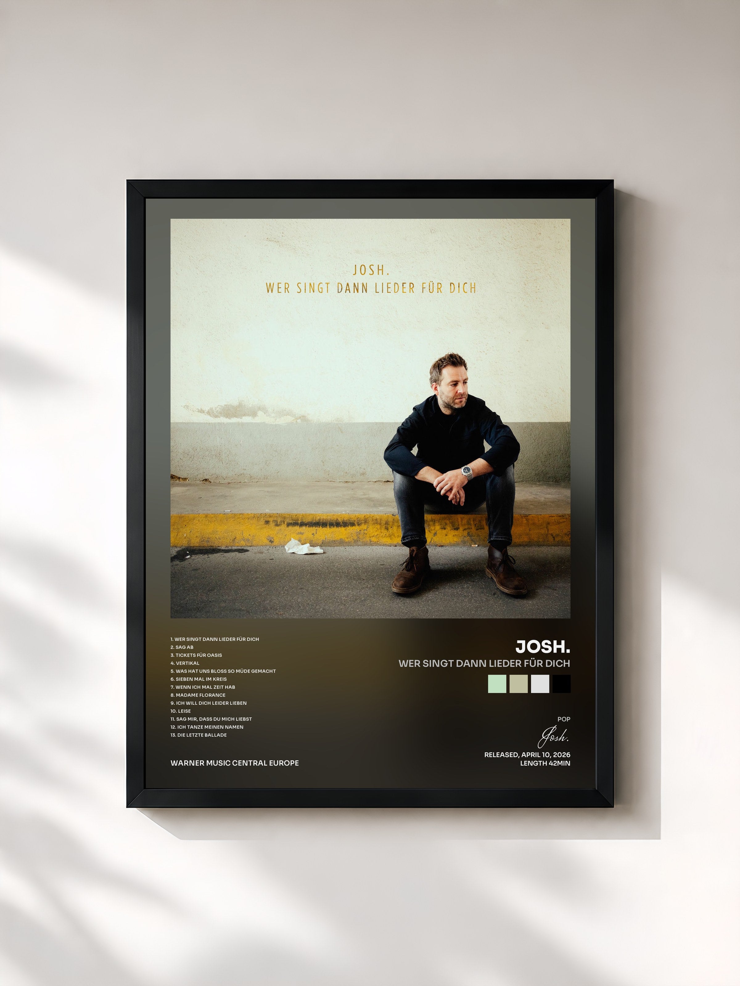 #noir Tableau de l'album Wer singt dann Lieder für dich de Josh., cadre noir, imprimé et encadré en France