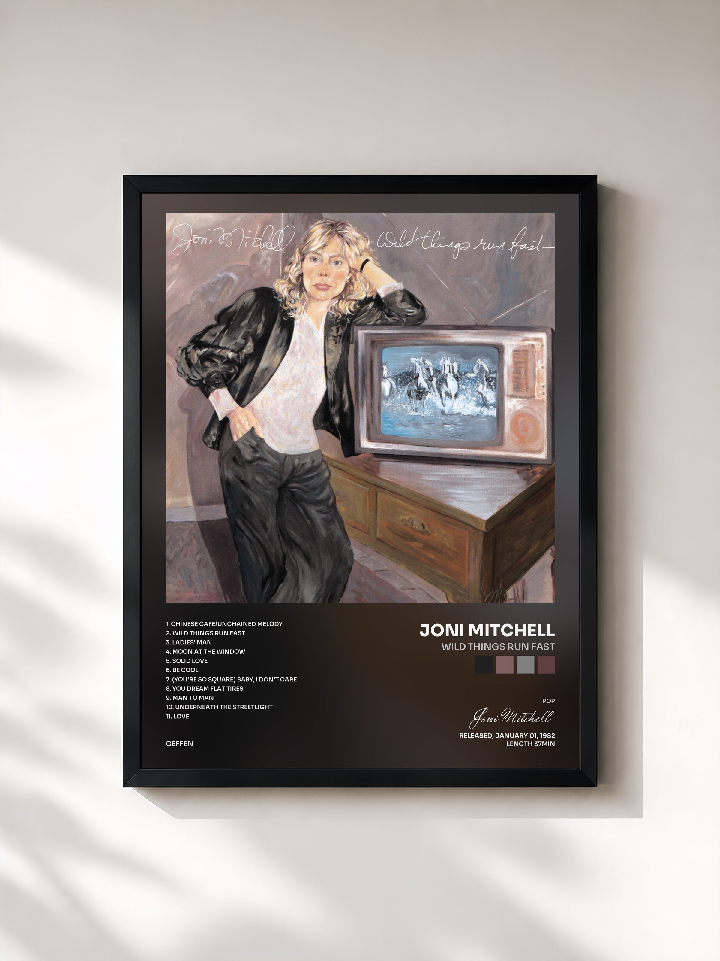 #noir Tableau de l'album Wild Things Run Fast de Joni Mitchell, cadre noir, imprimé et encadré en France
