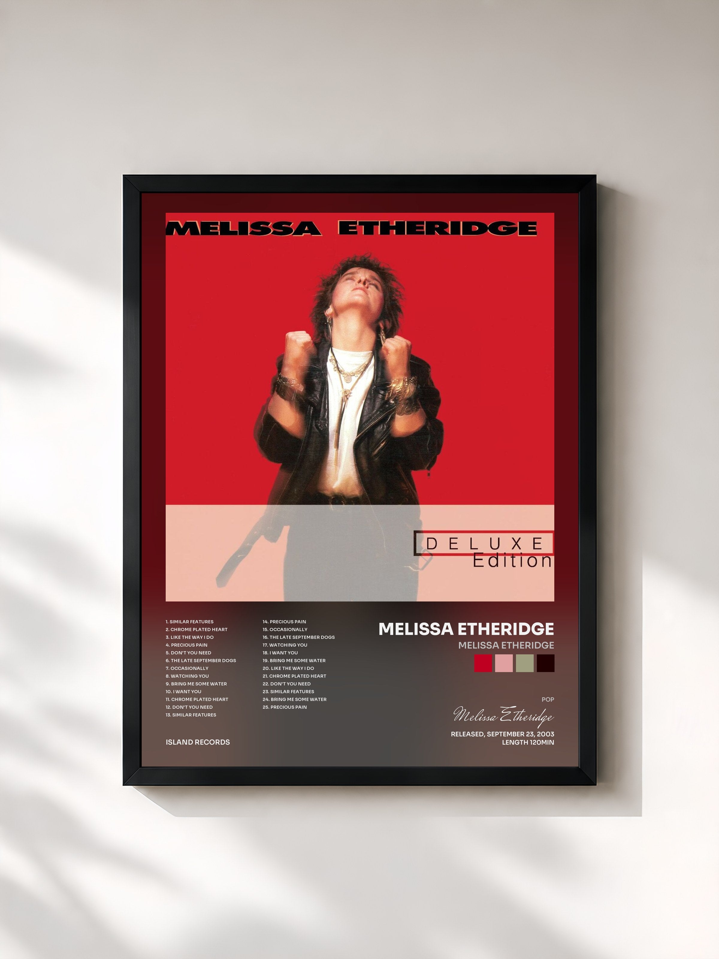 #noir Tableau de l'album Melissa Etheridge de Melissa Etheridge, cadre noir, imprimé et encadré en France