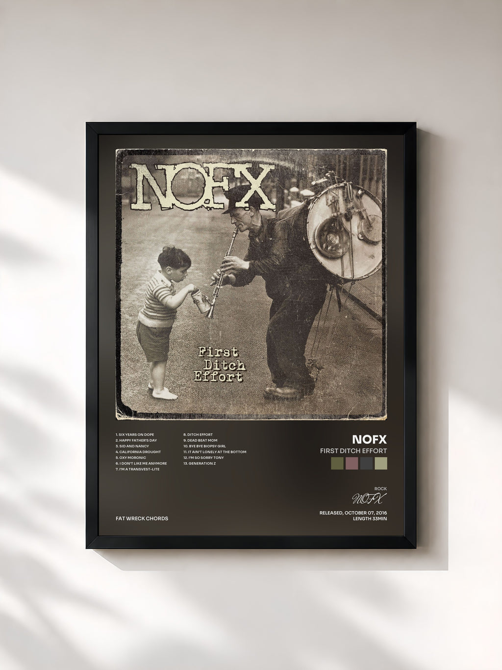 #noir Tableau de l'album First Ditch Effort de NOFX, cadre noir, imprimé et encadré en France