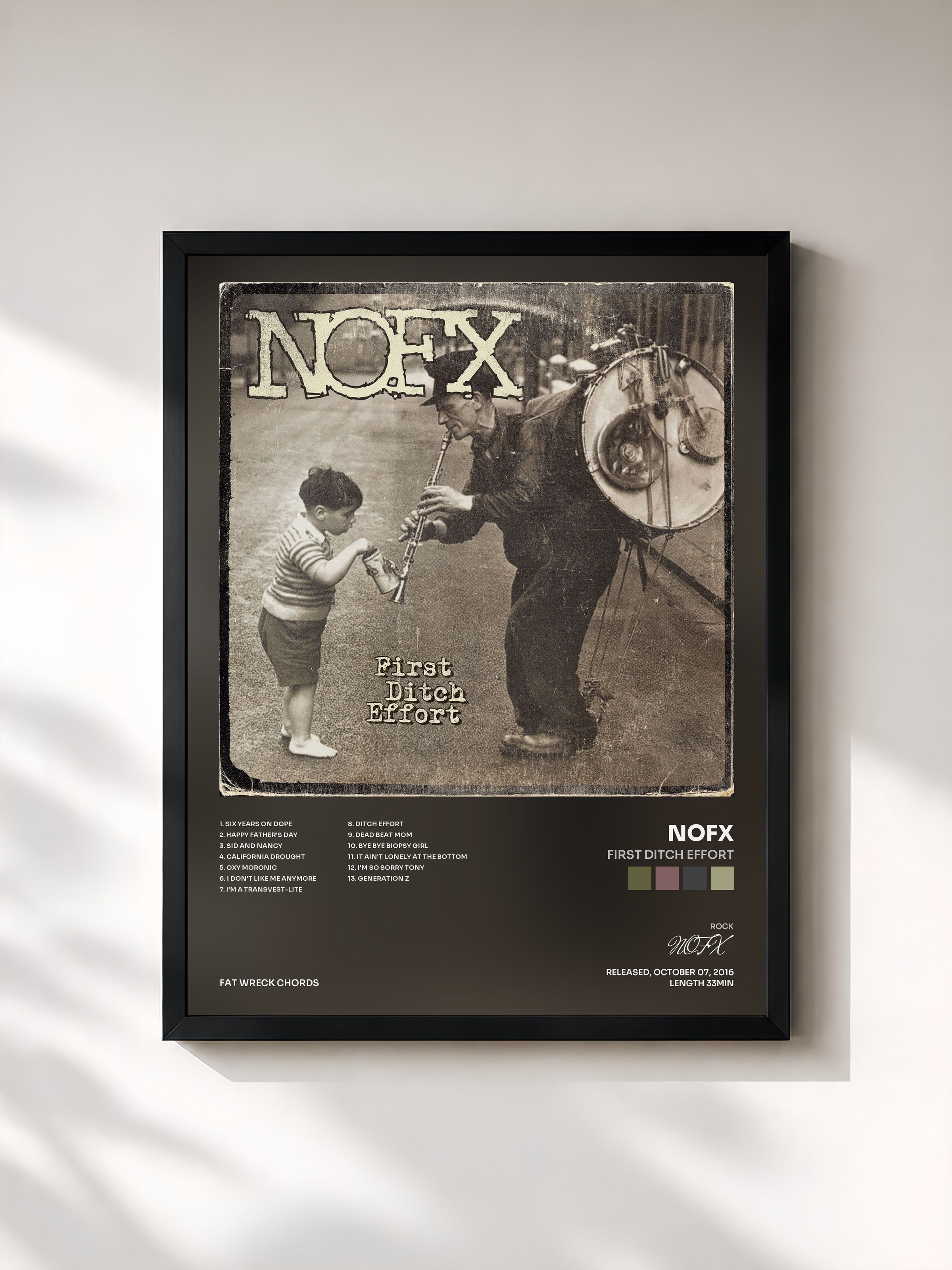 #noir Tableau de l'album First Ditch Effort de NOFX, cadre noir, imprimé et encadré en France