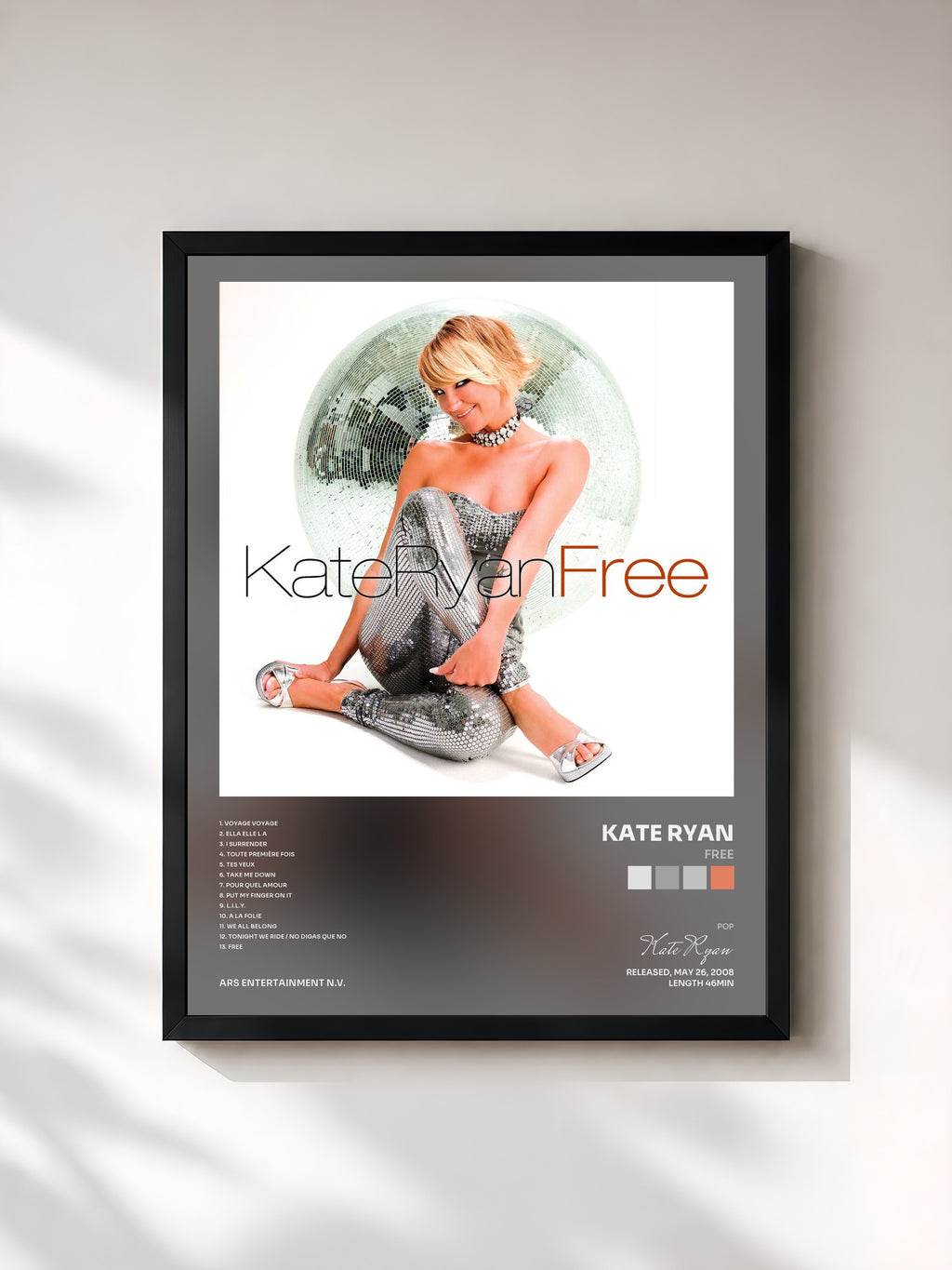 #noir Tableau de l'album Free de Kate Ryan, cadre noir, imprimé et encadré en France
