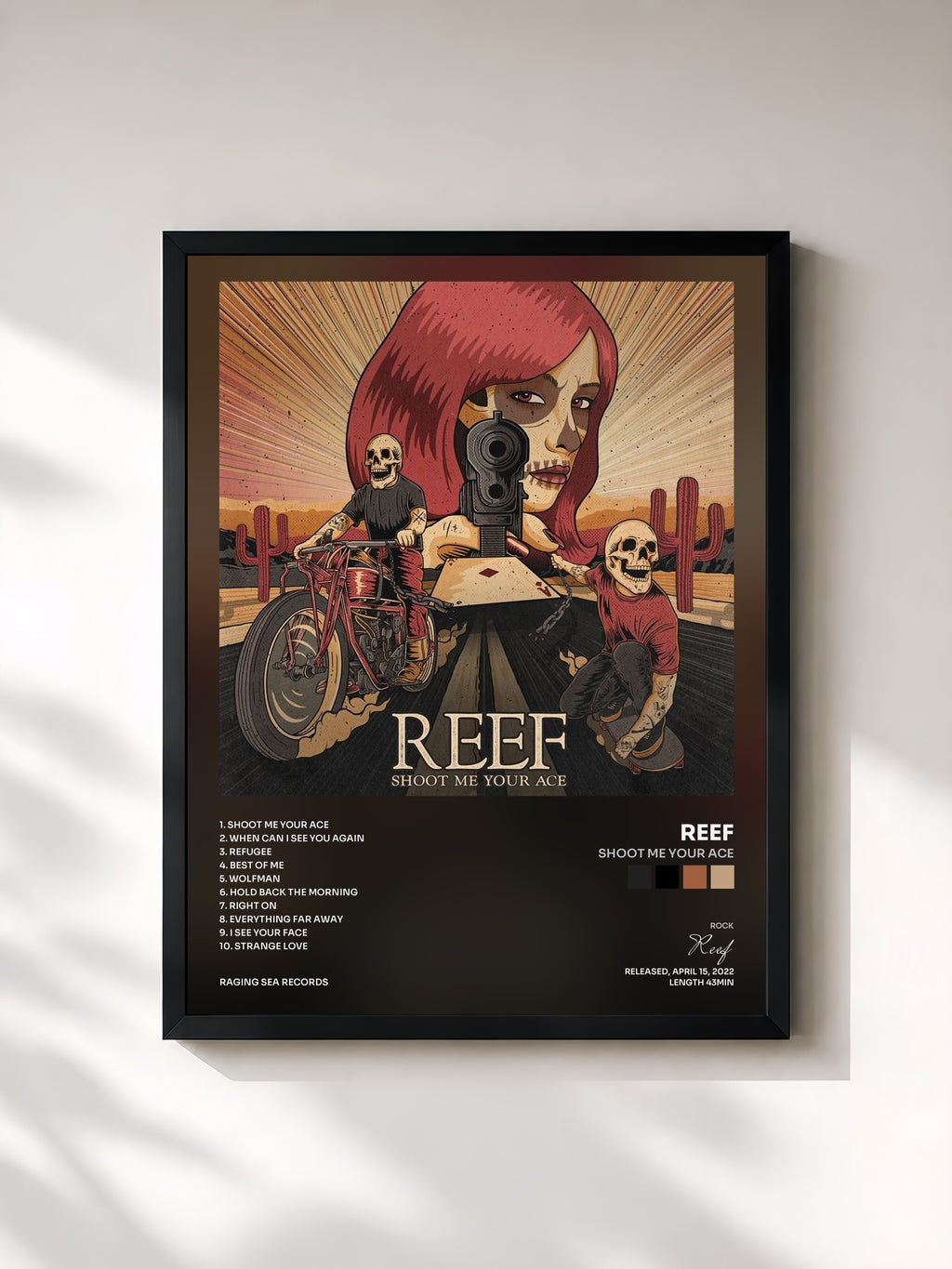 #noir Tableau de l'album Shoot Me Your Ace de Reef, cadre noir, imprimé et encadré en France