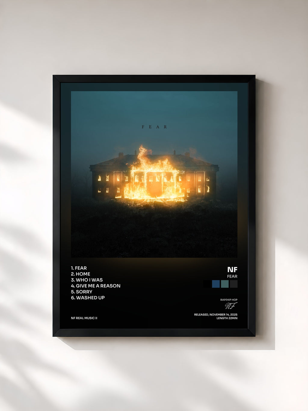 #noir Tableau de l'album FEAR de NF, cadre noir, imprimé et encadré en France