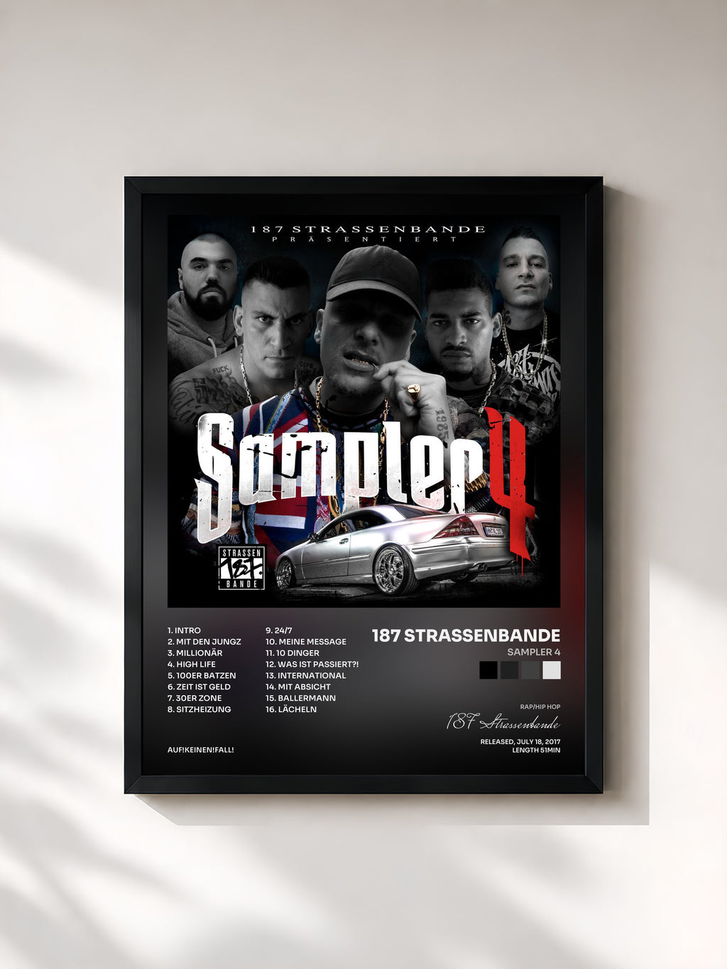 #noir Tableau de l'album Sampler 4 de 187 Strassenbande, cadre noir, imprimé et encadré en France