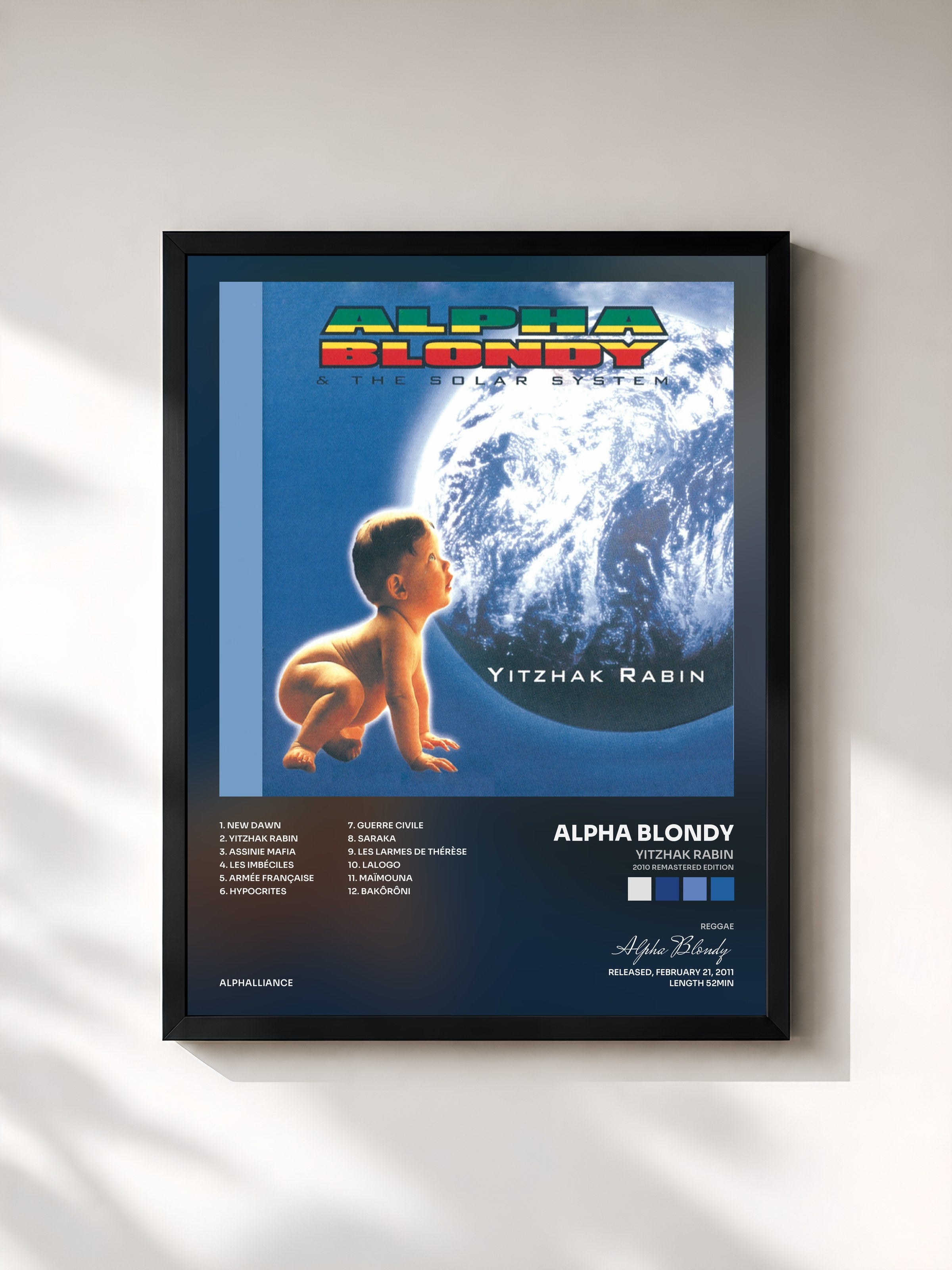 #noir Tableau de l'album Yitzhak Rabin (2010 Remastered Edition) de Alpha Blondy, cadre noir, imprimé et encadré en France