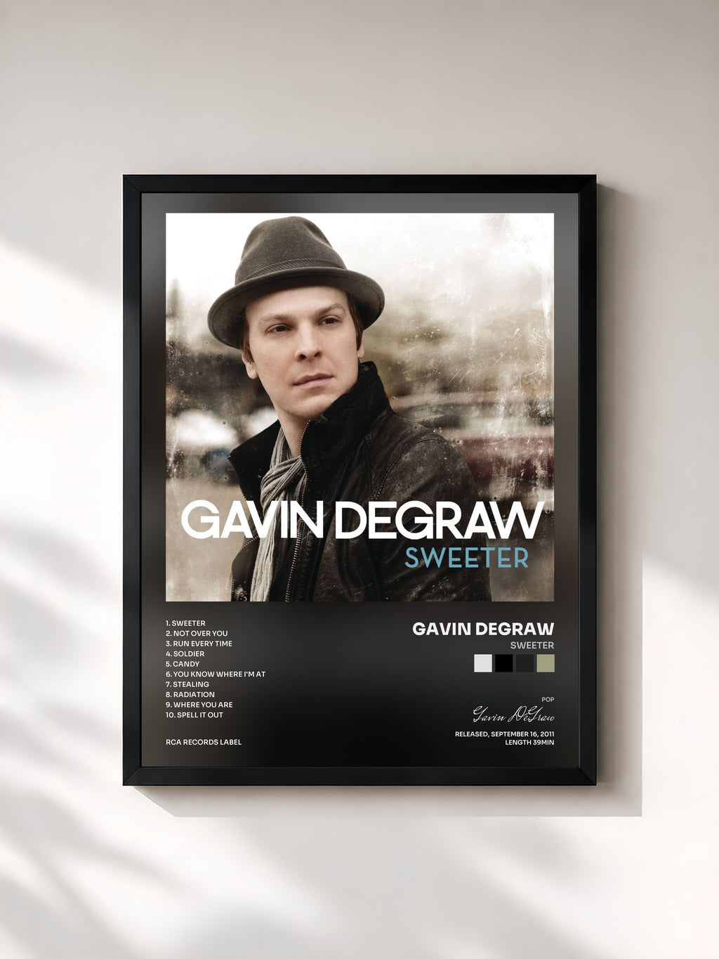 #noir Tableau de l'album Sweeter de Gavin DeGraw, cadre noir, imprimé et encadré en France