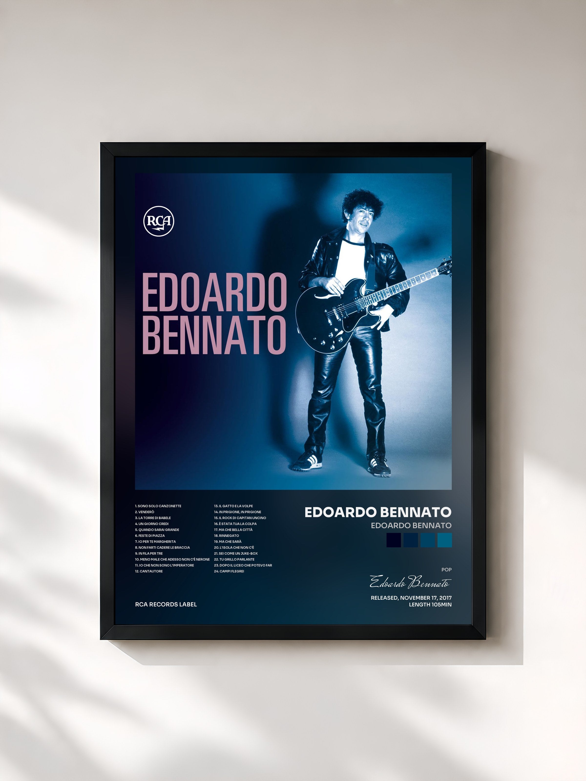 #noir Tableau de l'album Edoardo Bennato de Edoardo Bennato, cadre noir, imprimé et encadré en France
