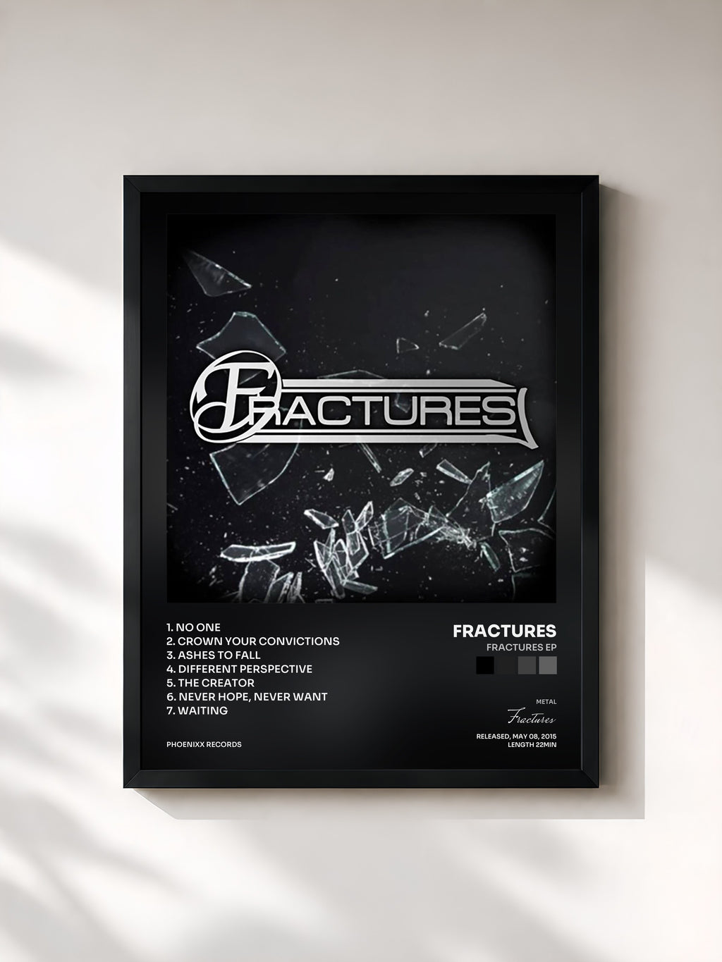 #noir Tableau de l'album Fractures EP de Fractures, cadre noir, imprimé et encadré en France