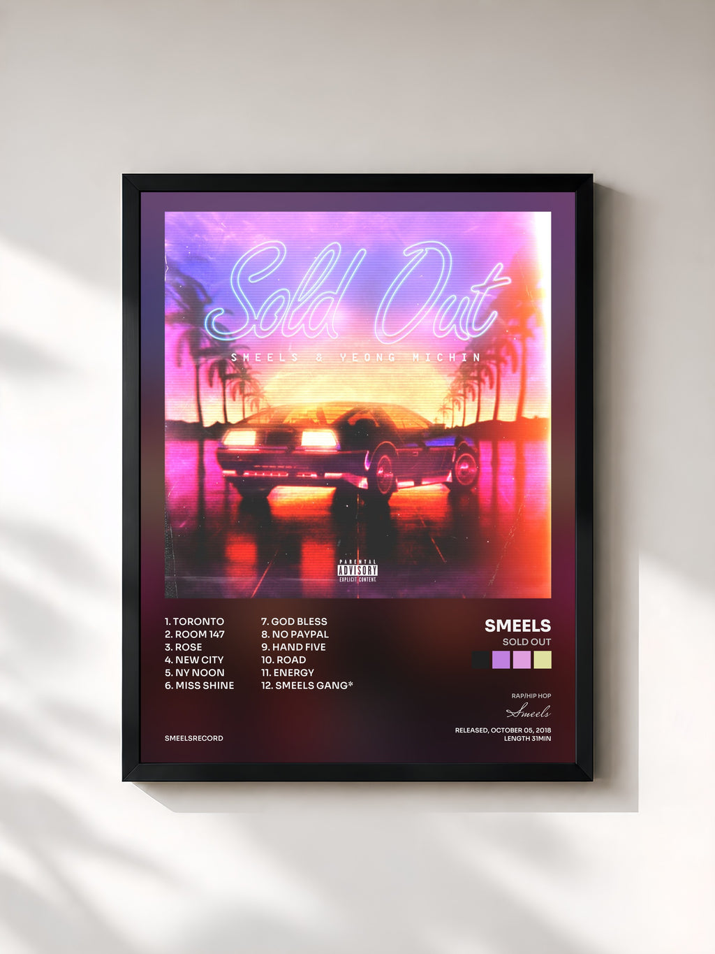 #noir Tableau de l'album Sold Out de Smeels, cadre noir, imprimé et encadré en France