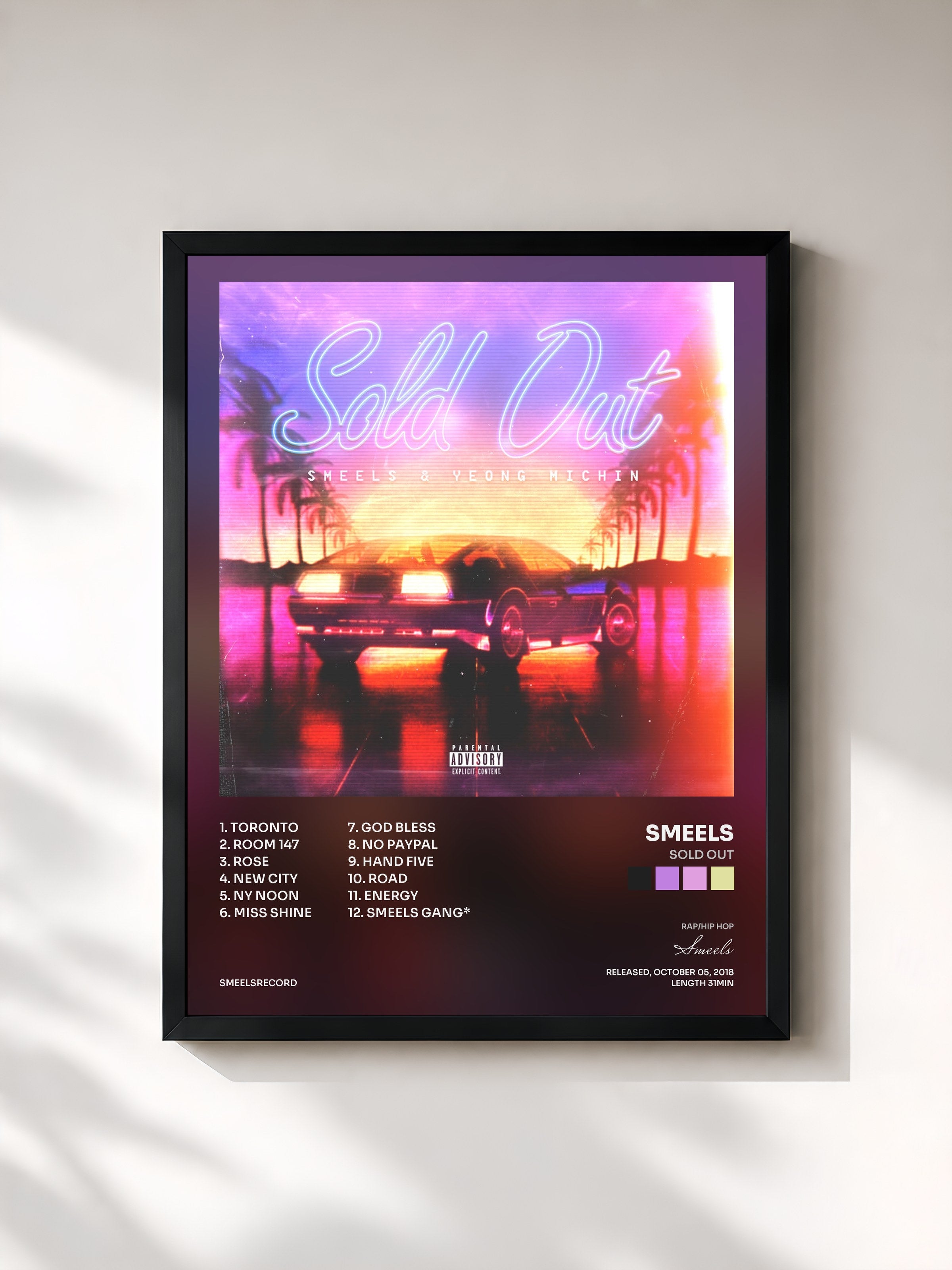 #noir Tableau de l'album Sold Out de Smeels, cadre noir, imprimé et encadré en France