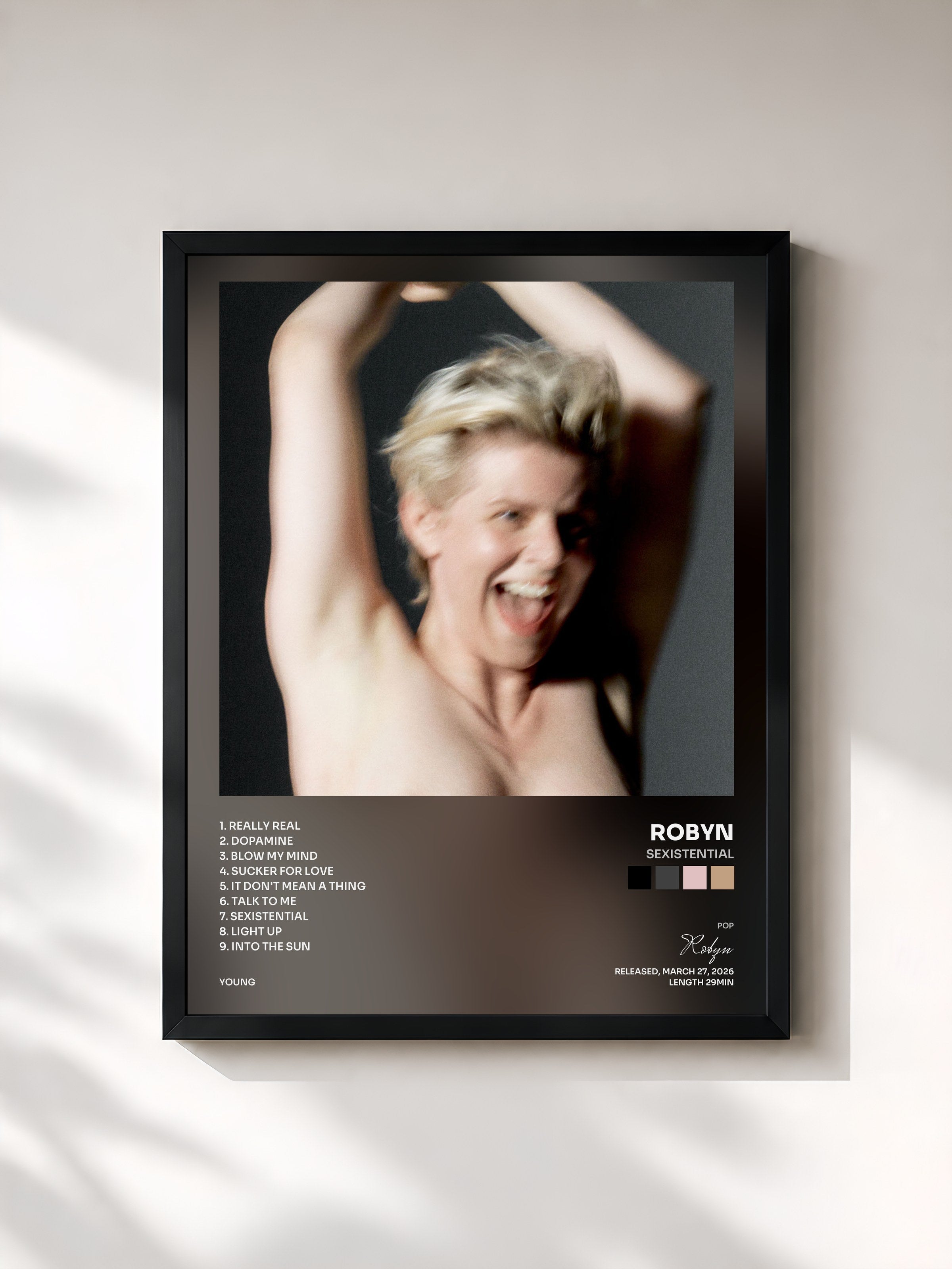 #noir Tableau de l'album Sexistential de Robyn, cadre noir, imprimé et encadré en France