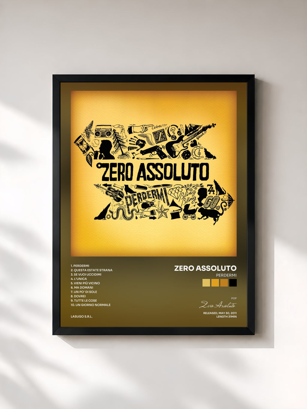 #noir Tableau de l'album Perdermi de Zero Assoluto, cadre noir, imprimé et encadré en France
