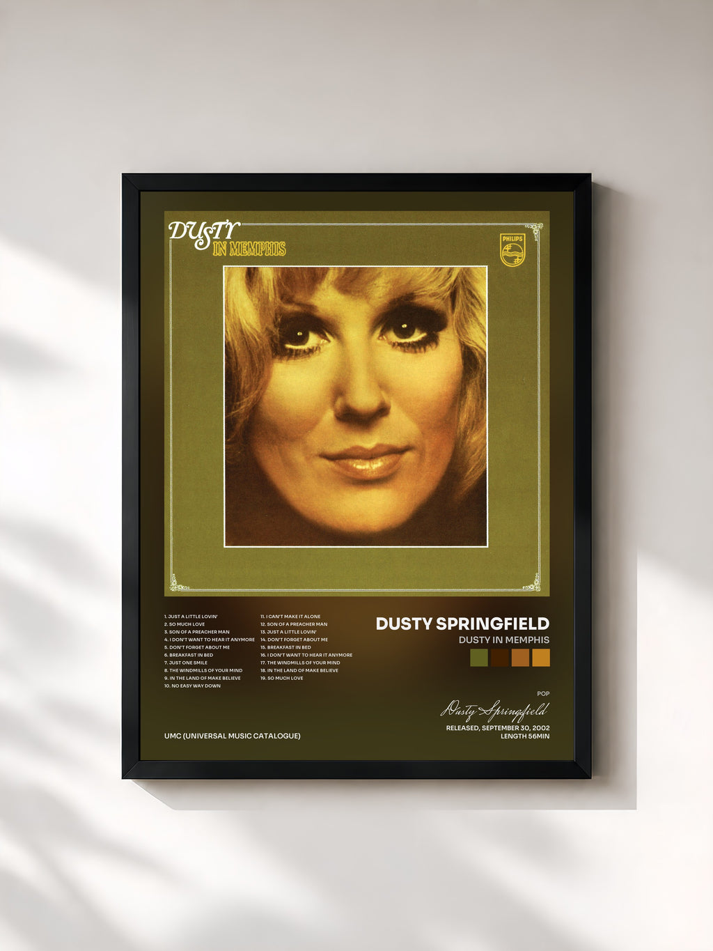 #noir Tableau de l'album Dusty In Memphis de Dusty Springfield, cadre noir, imprimé et encadré en France