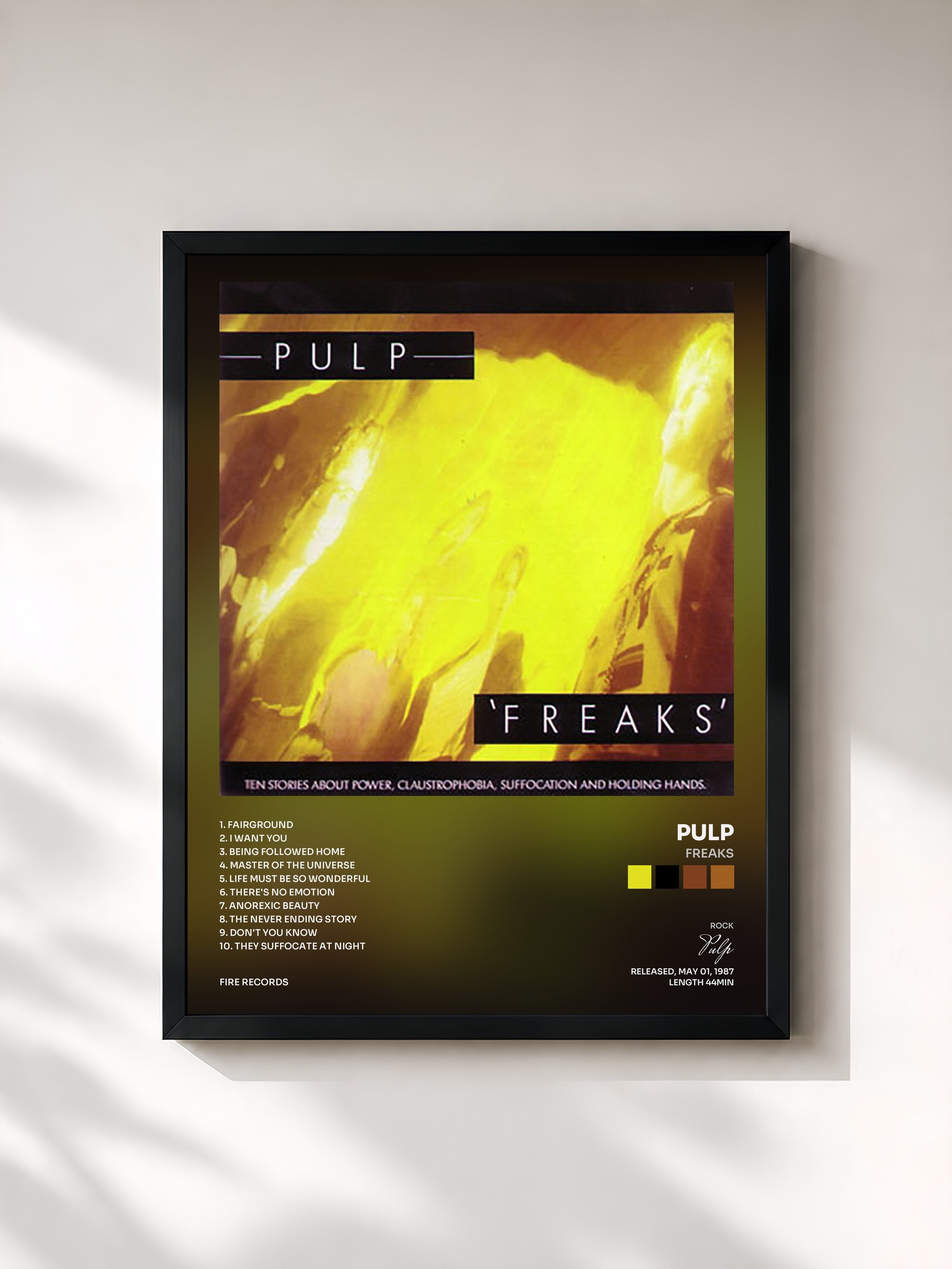 #noir Tableau de l'album Freaks de Pulp, cadre noir, imprimé et encadré en France