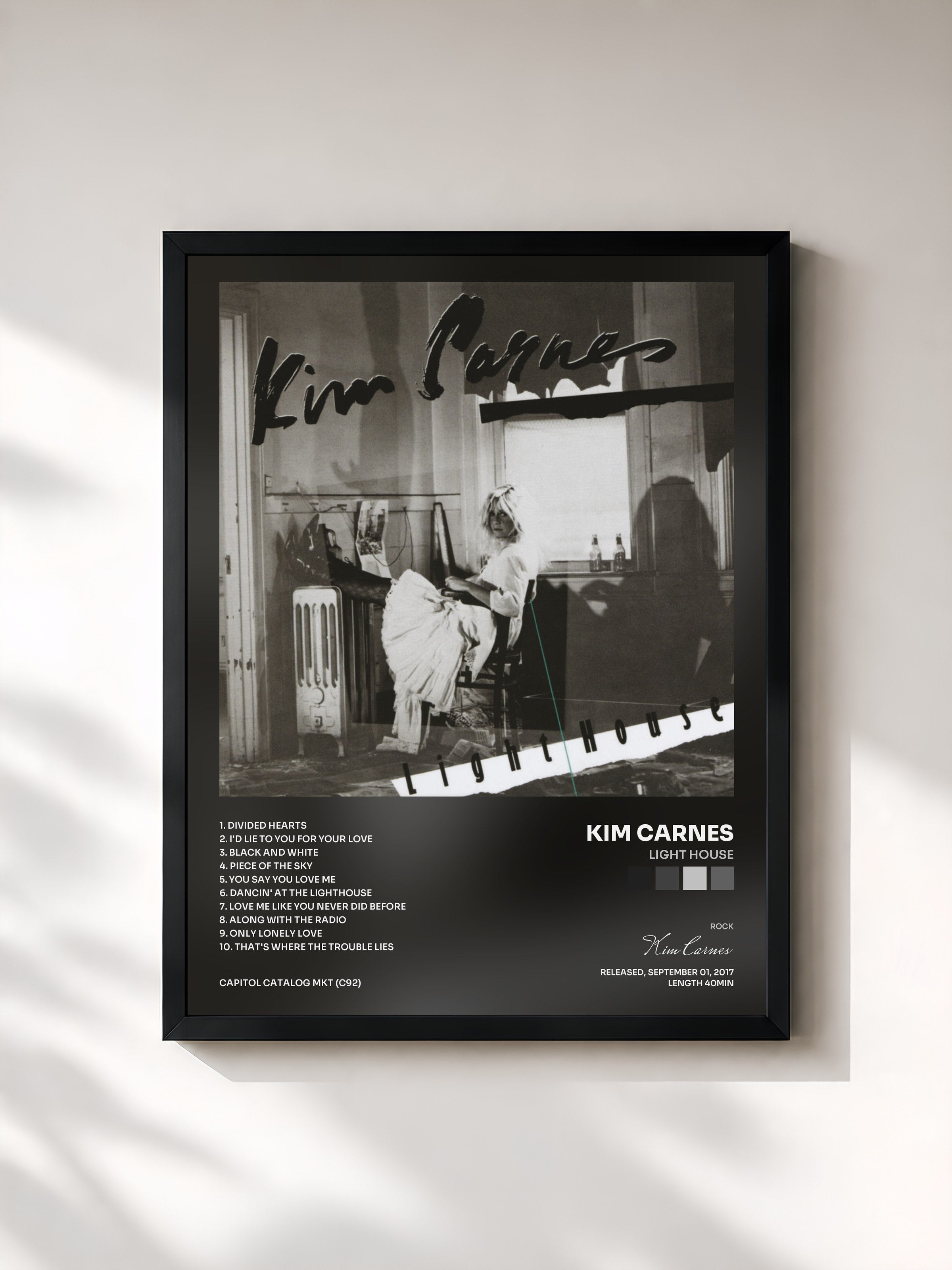 #noir Tableau de l'album Light House de Kim Carnes, cadre noir, imprimé et encadré en France
