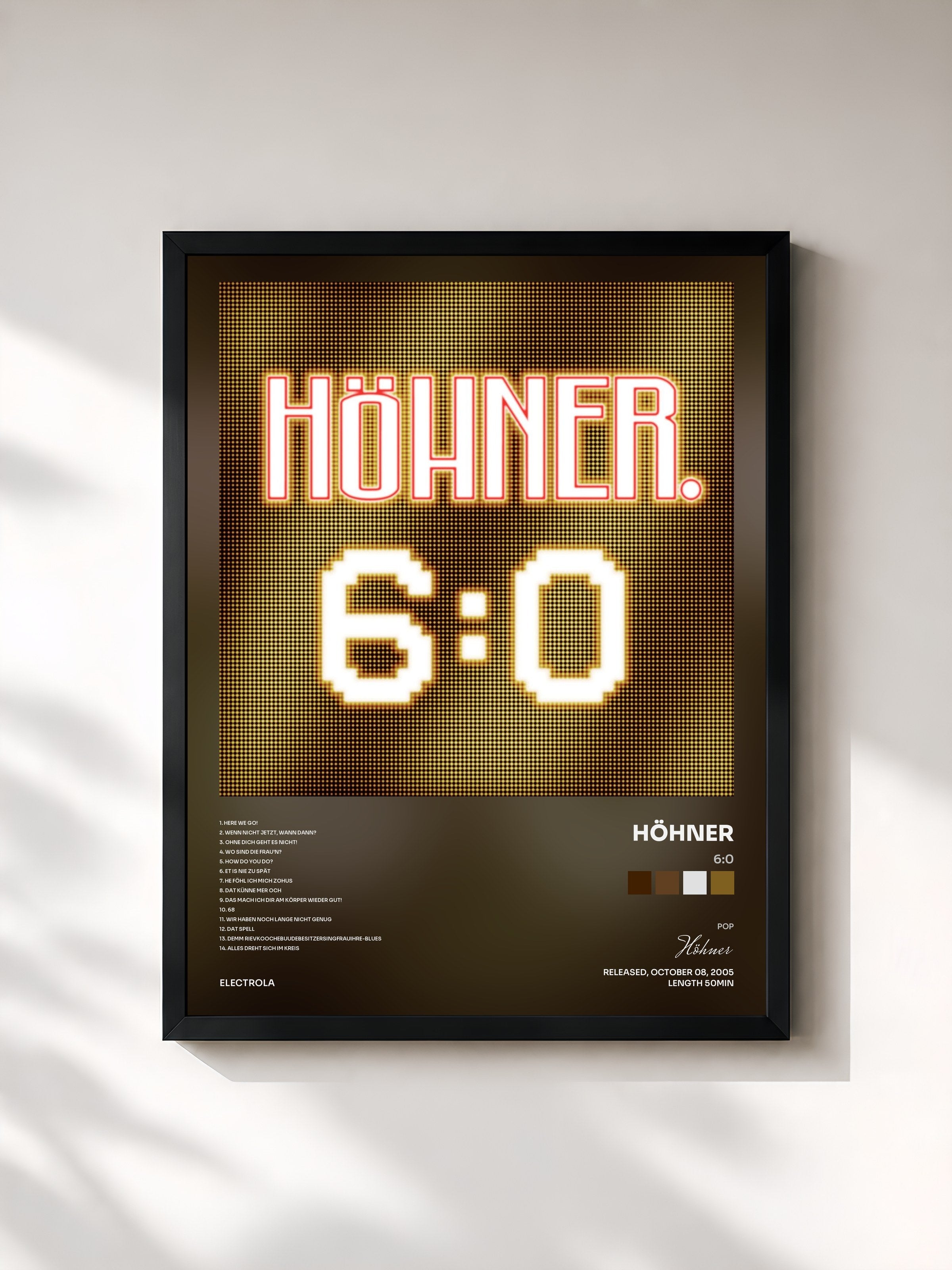 #noir Tableau de l'album 6:0 de Höhner, cadre noir, imprimé et encadré en France