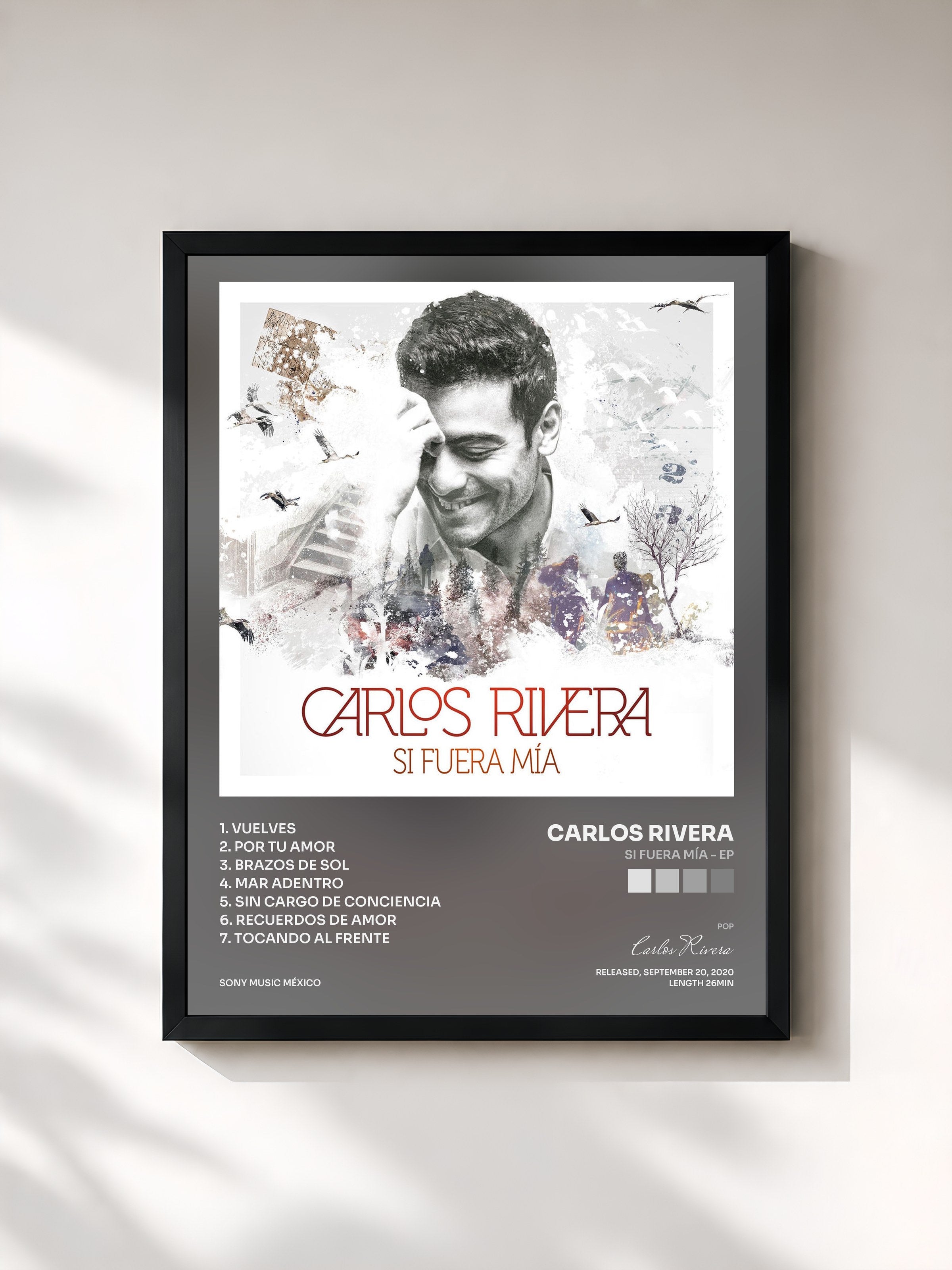 #noir Tableau de l'album Si Fuera Mía - EP de Carlos Rivera, cadre noir, imprimé et encadré en France