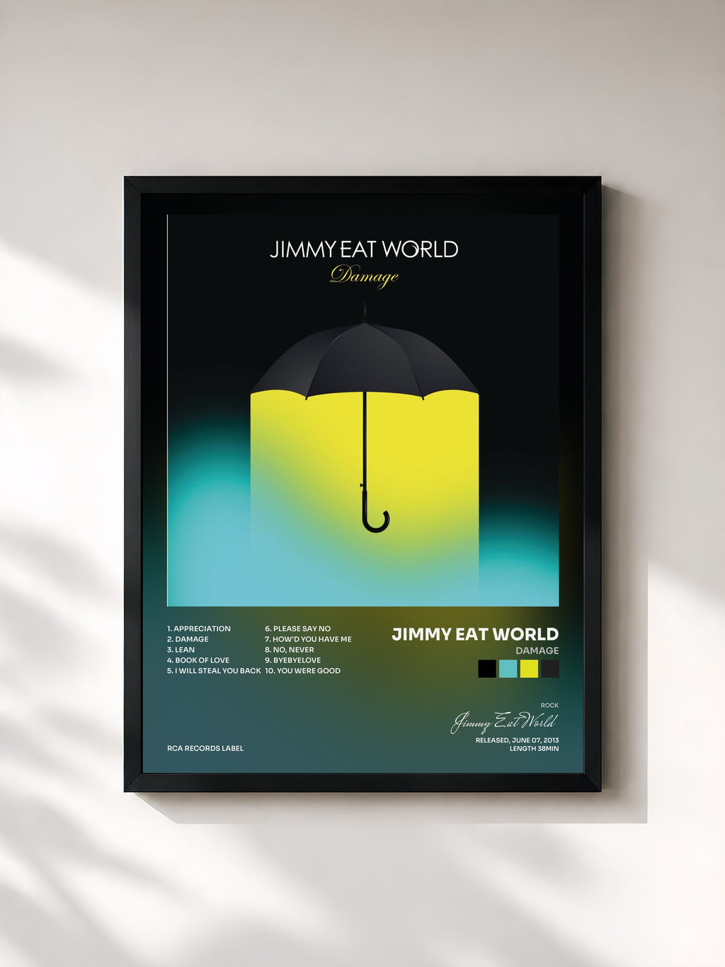 #noir Tableau de l'album Damage de Jimmy Eat World, cadre noir, imprimé et encadré en France