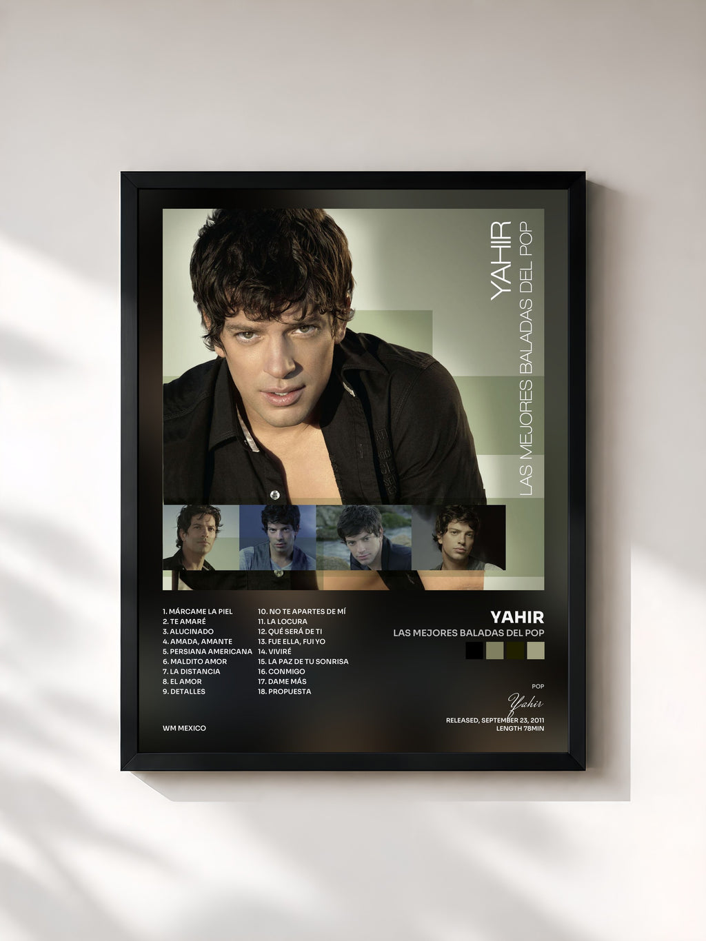 #noir Tableau de l'album Las Mejores Baladas Del Pop de Yahir, cadre noir, imprimé et encadré en France