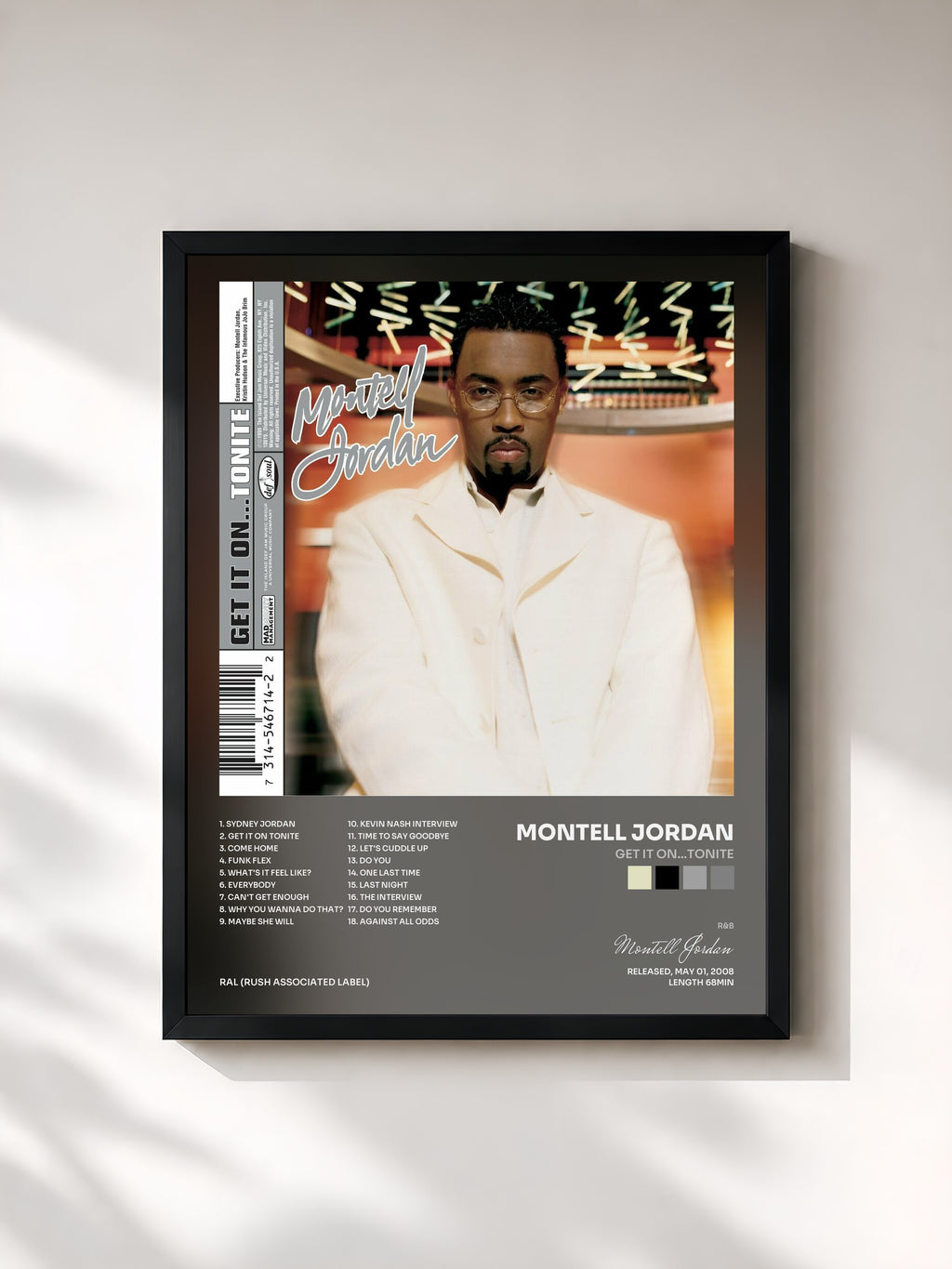 #noir Tableau de l'album Get It On...Tonite de Montell Jordan, cadre noir, imprimé et encadré en France