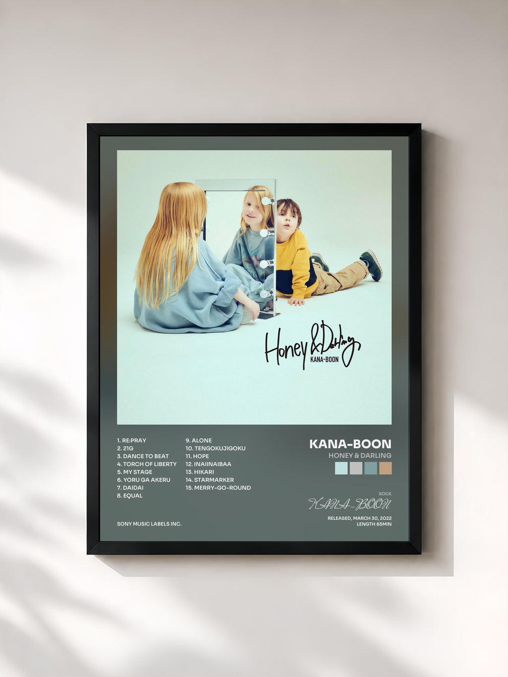 #noir Tableau de l'album Honey & Darling de KANA-BOON, cadre noir, imprimé et encadré en France