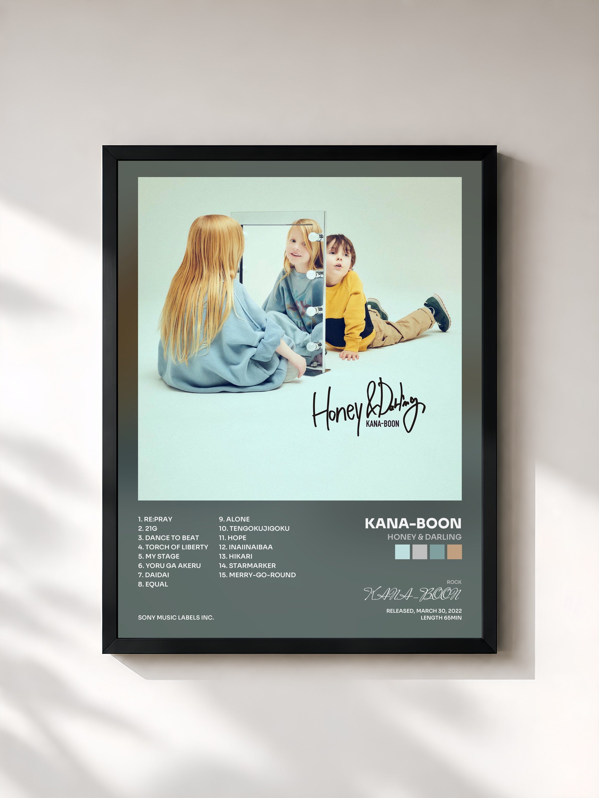 #noir Tableau de l'album Honey & Darling de KANA-BOON, cadre noir, imprimé et encadré en France