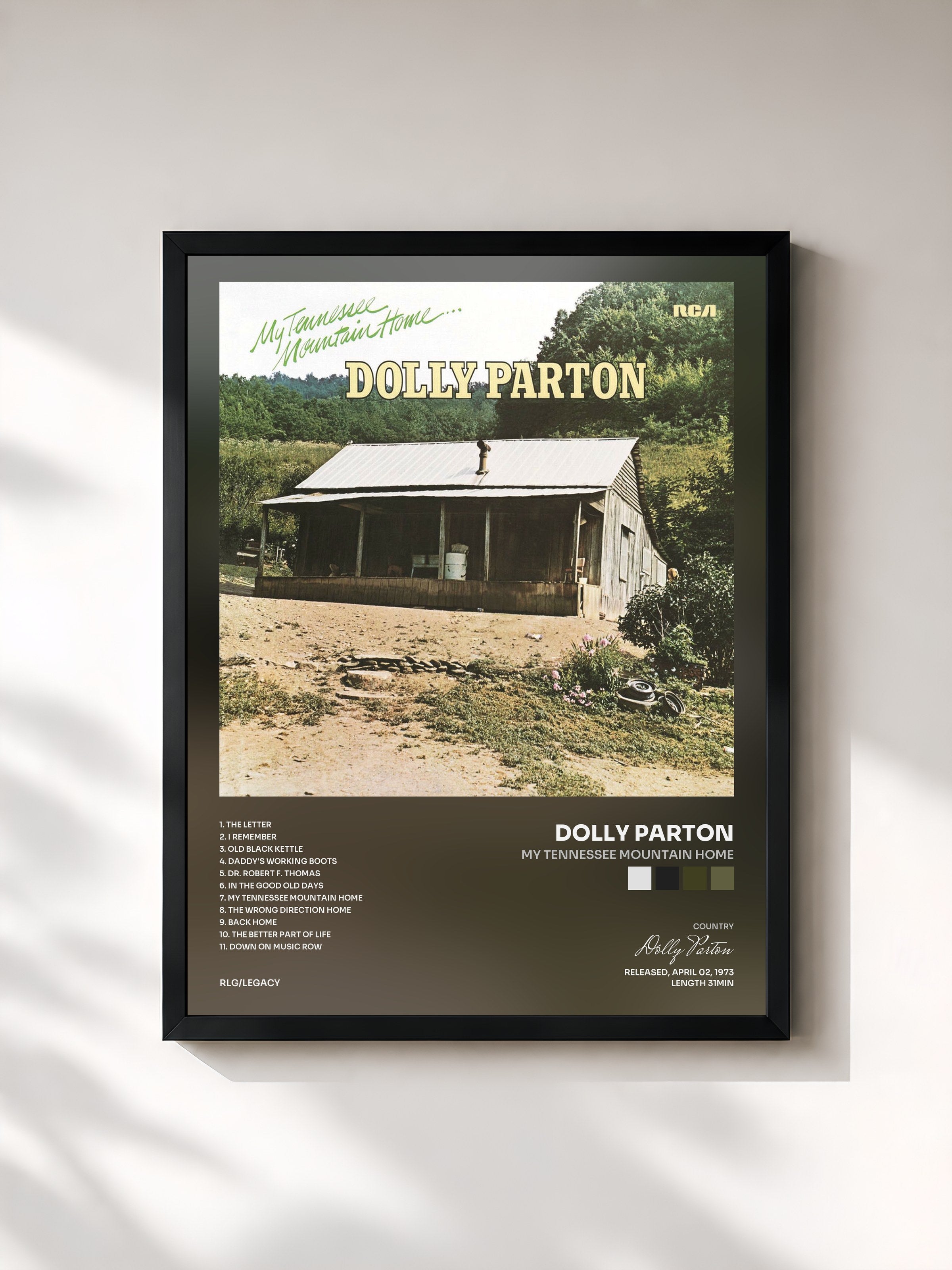 #noir Tableau de l'album My Tennessee Mountain Home de Dolly Parton, cadre noir, imprimé et encadré en France