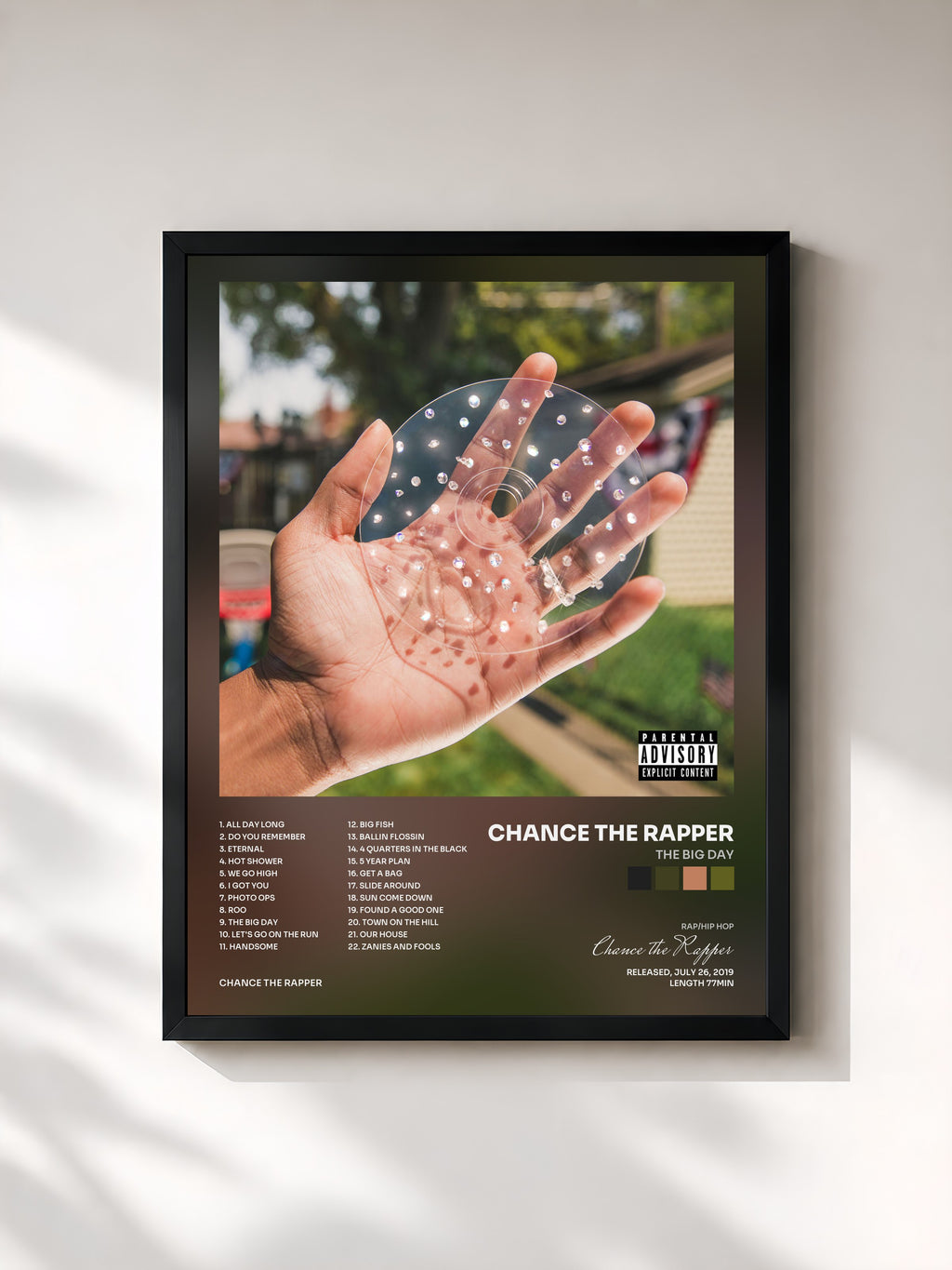 #noir Tableau de l'album The Big Day de Chance the Rapper, cadre noir, imprimé et encadré en France