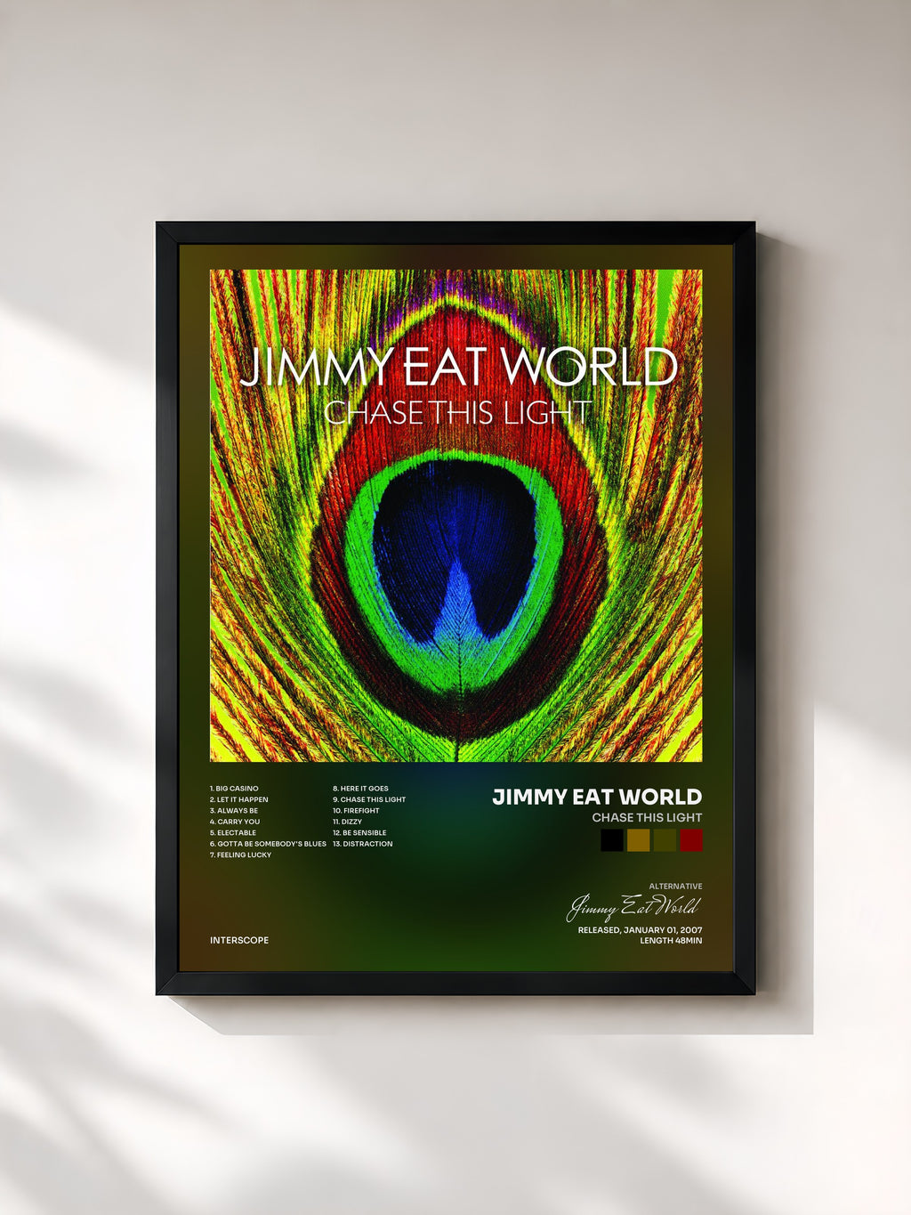#noir Tableau de l'album Chase This Light de Jimmy Eat World, cadre noir, imprimé et encadré en France