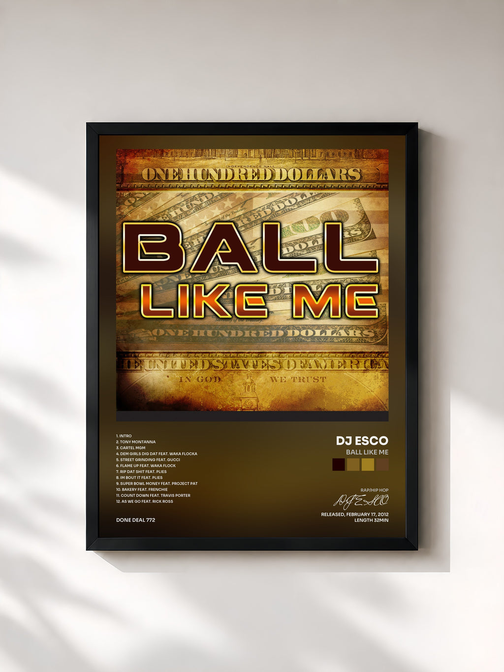 #noir Tableau de l'album Ball like Me de DJ ESCO, cadre noir, imprimé et encadré en France