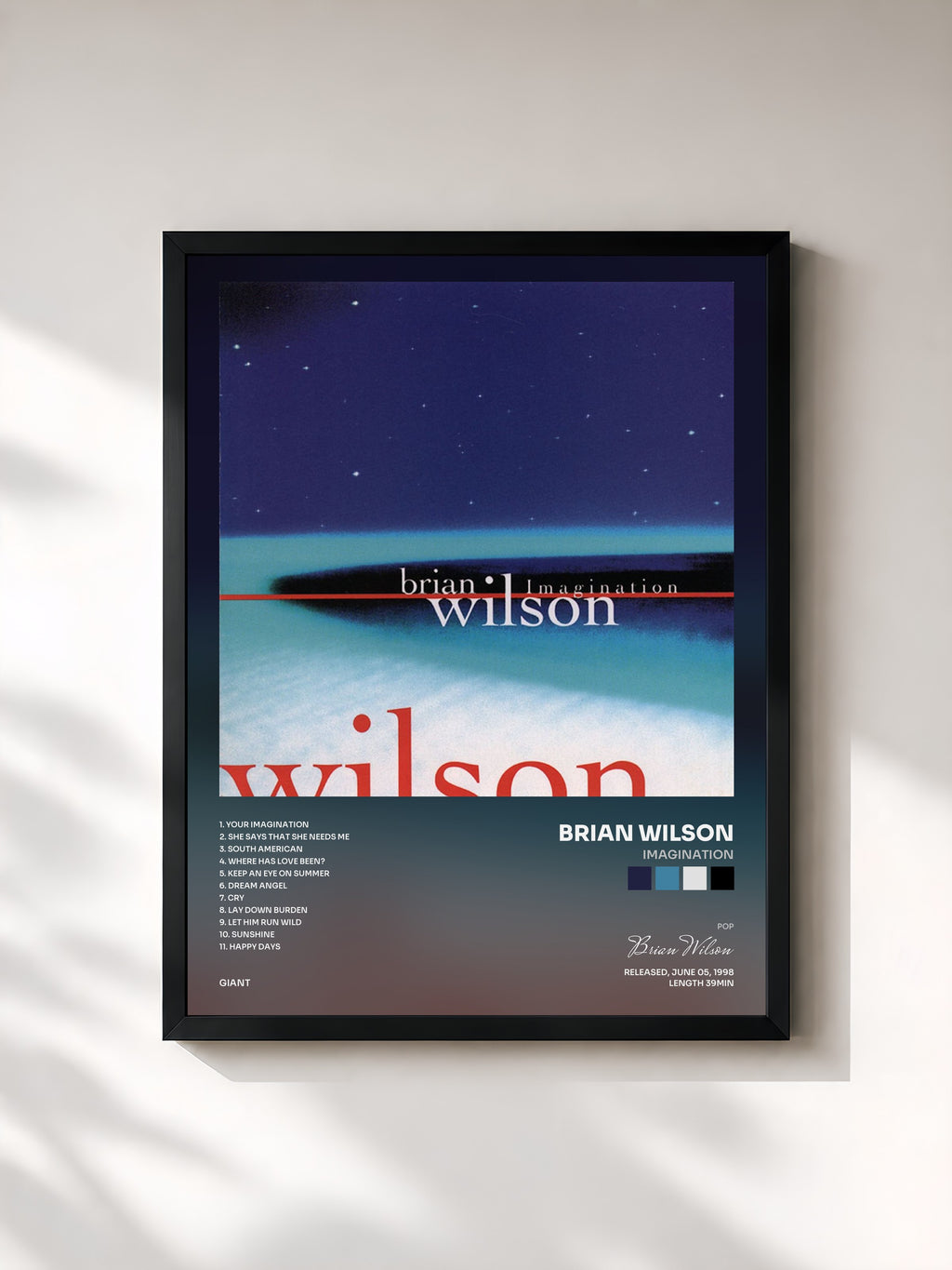 #noir Tableau de l'album Imagination de Brian Wilson, cadre noir, imprimé et encadré en France