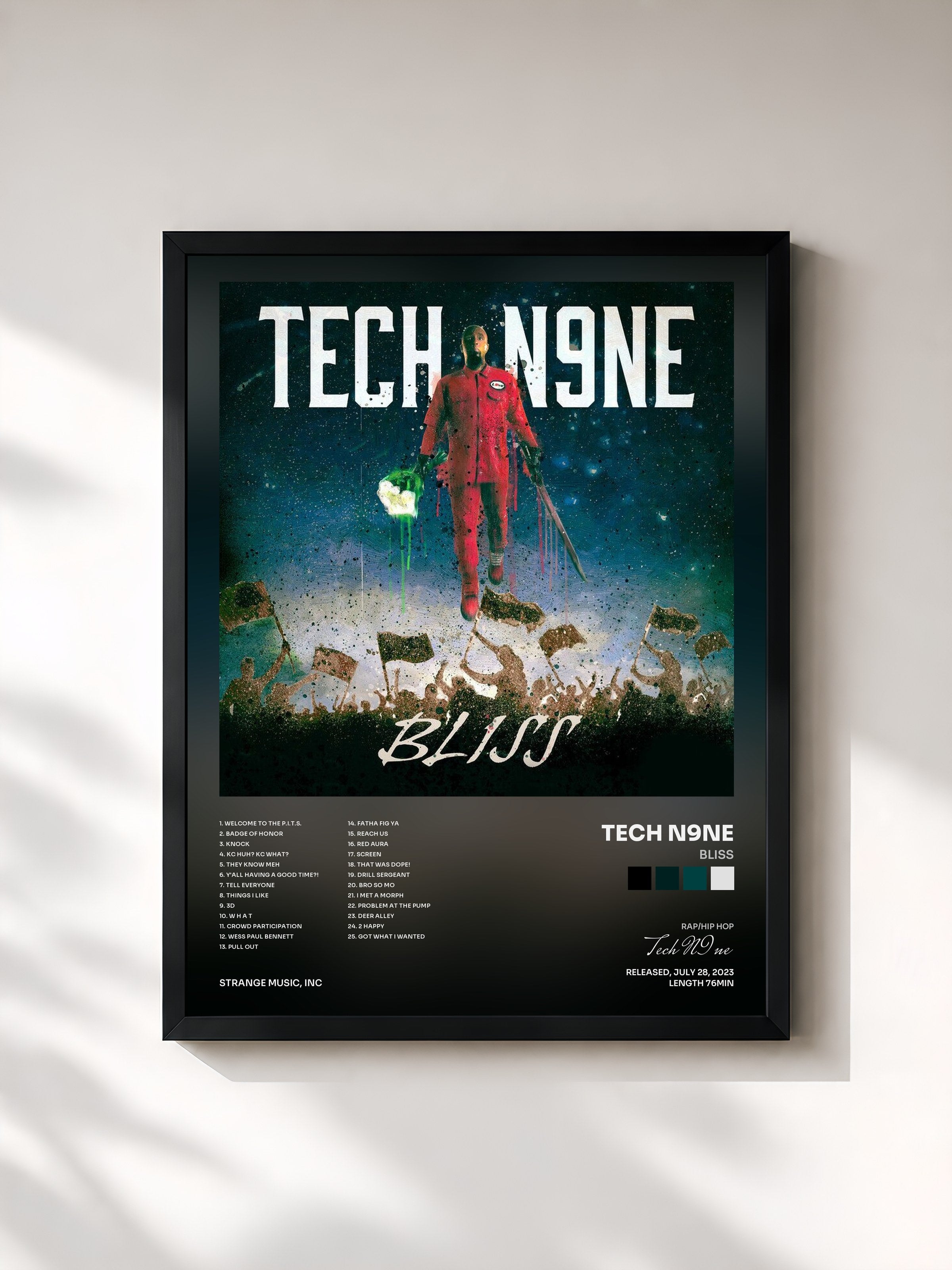 #noir Tableau de l'album BLISS de Tech N9ne, cadre noir, imprimé et encadré en France