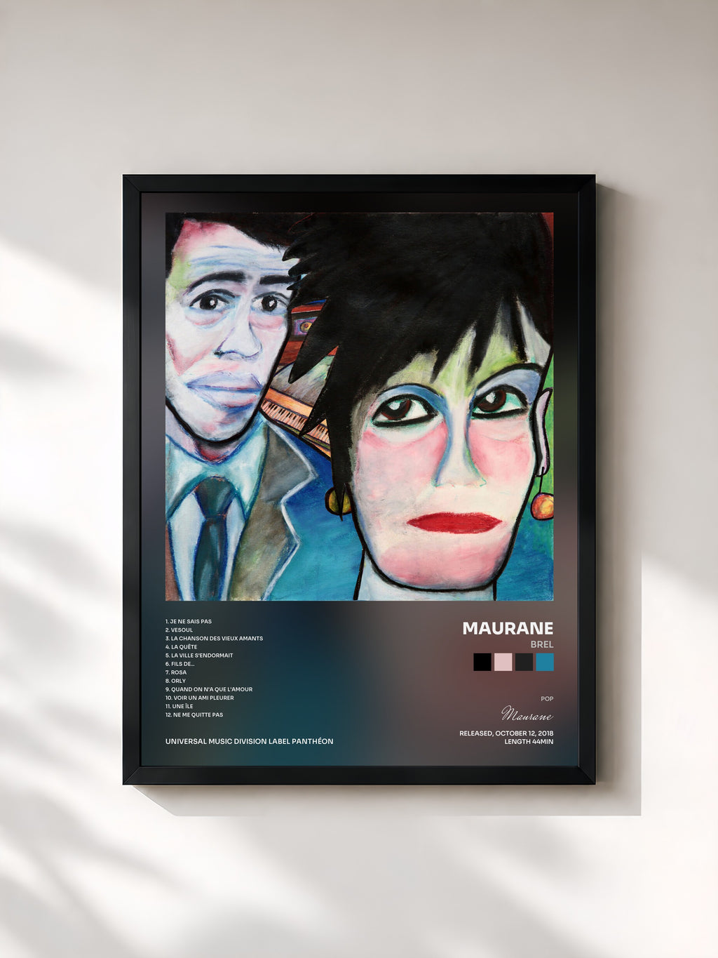 #noir Tableau de l'album Brel de Maurane, cadre noir, imprimé et encadré en France