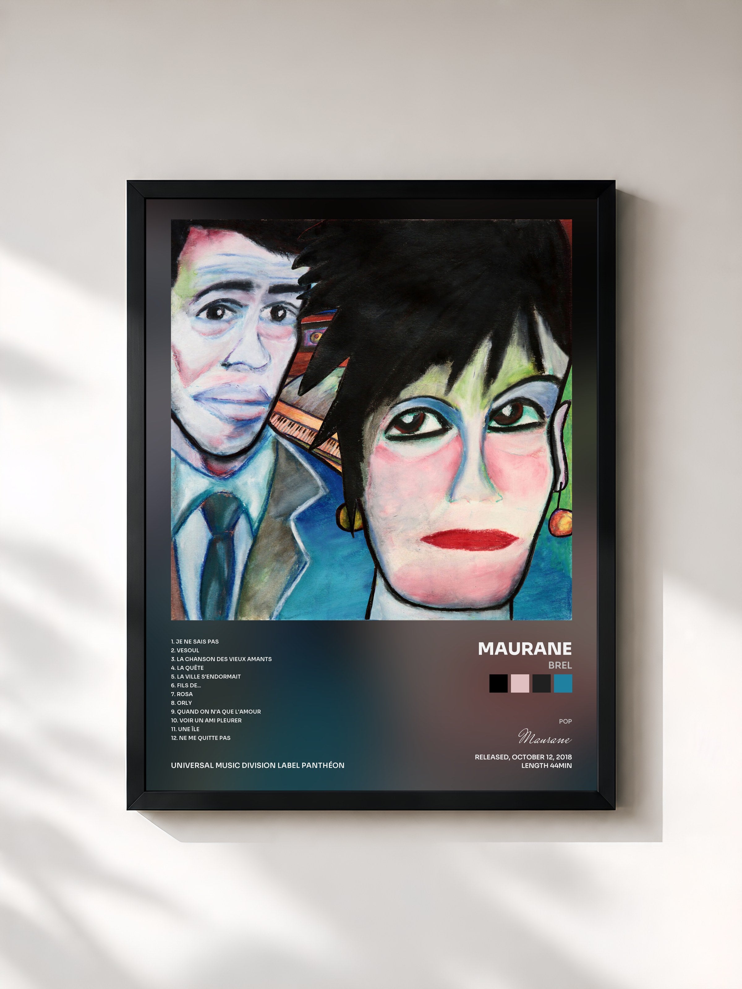 #noir Tableau de l'album Brel de Maurane, cadre noir, imprimé et encadré en France