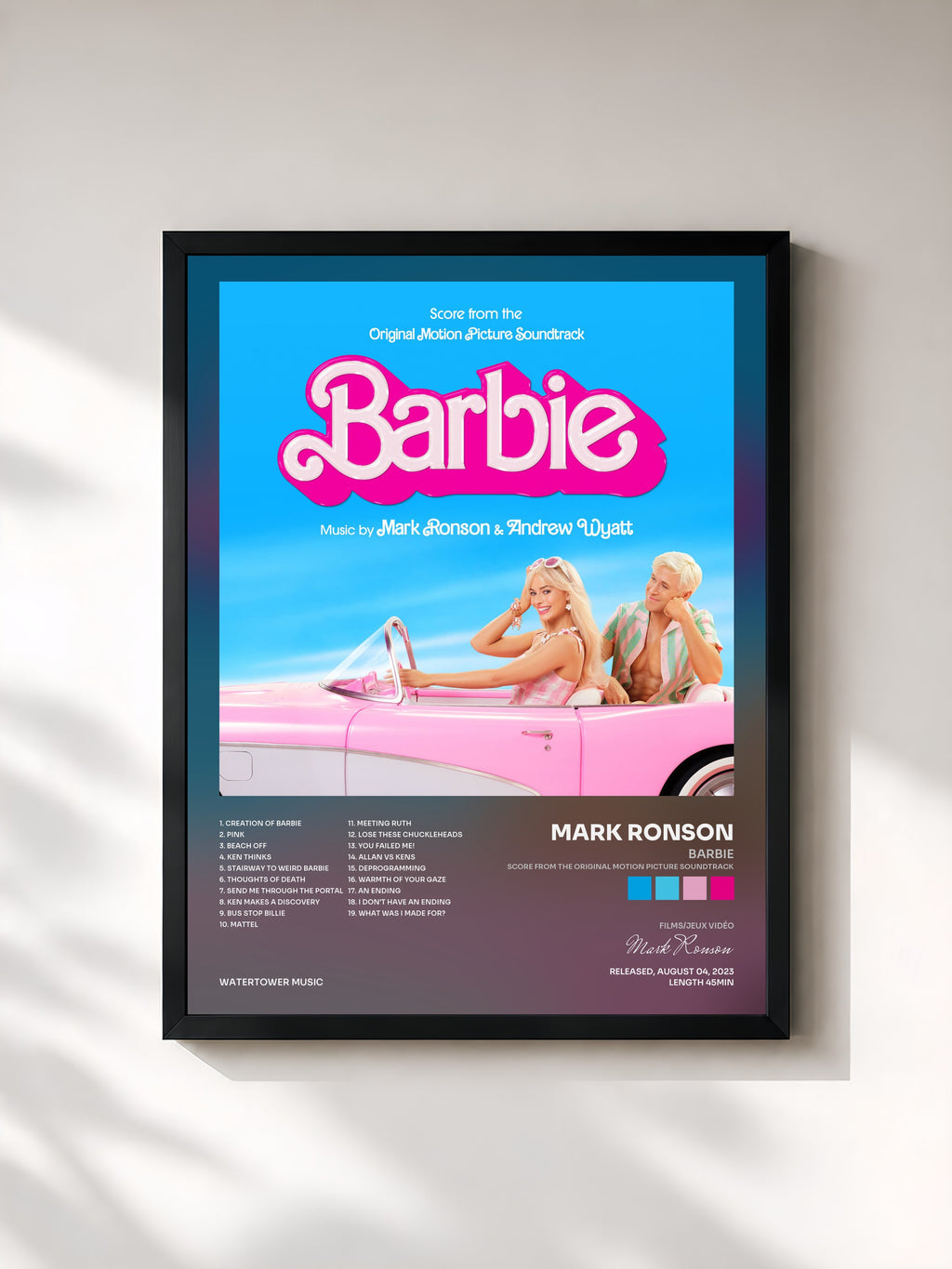 #noir Barbie (Score from the Original Motion Picture Soundtrack) von Mark Ronson als gerahmter Kunstdruck, schwarzer Rahmen, gedruckt und gerahmt in Frankreich