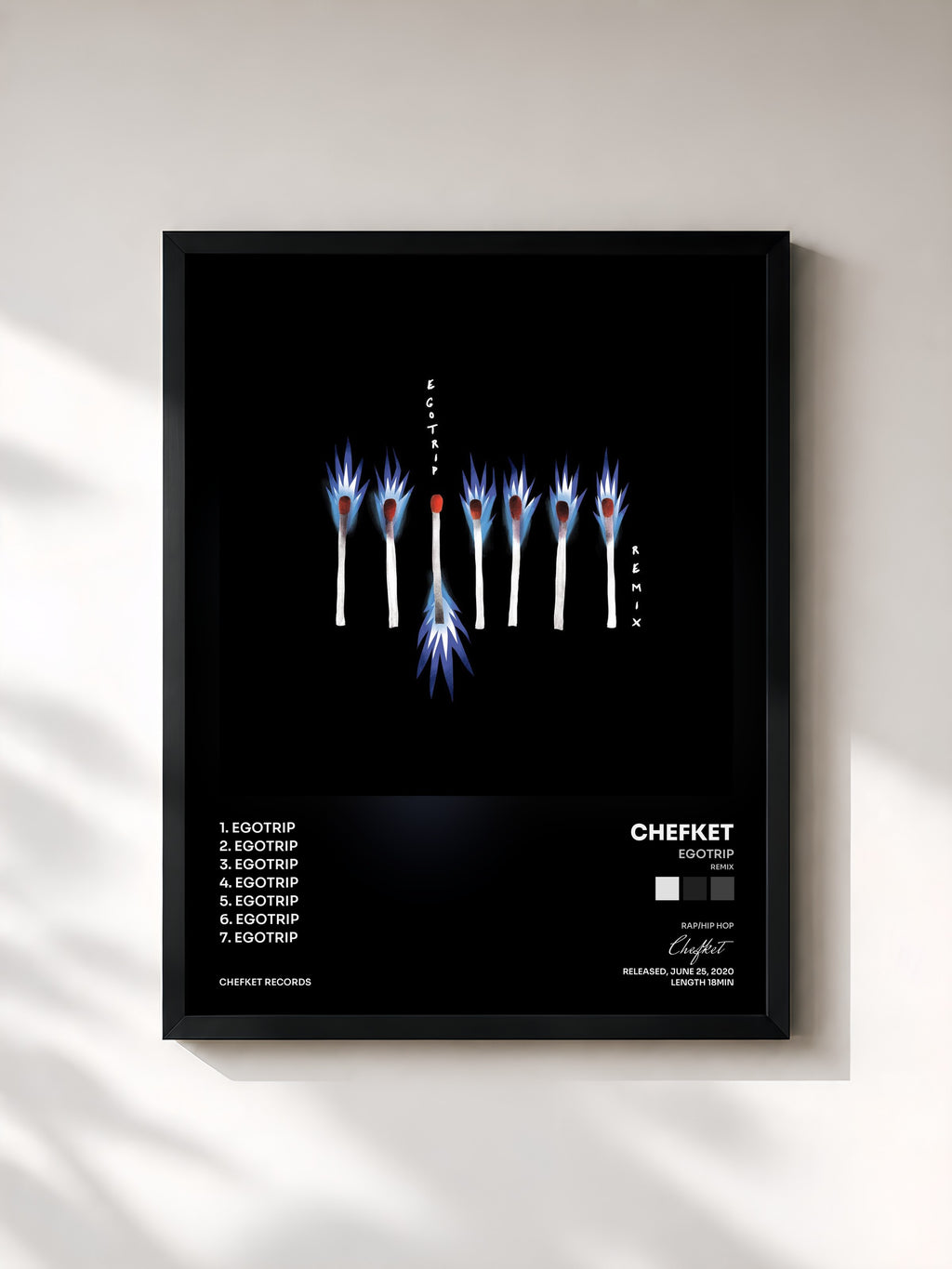 #noir Tableau de l'album Egotrip (Remix) de Chefket, cadre noir, imprimé et encadré en France