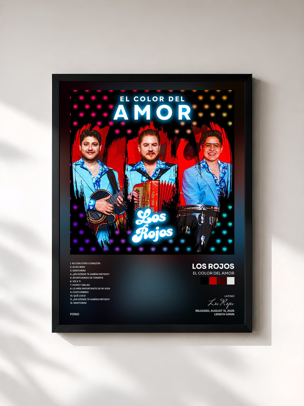 #noir Tableau de l'album El Color Del Amor de Los Rojos, cadre noir, imprimé et encadré en France