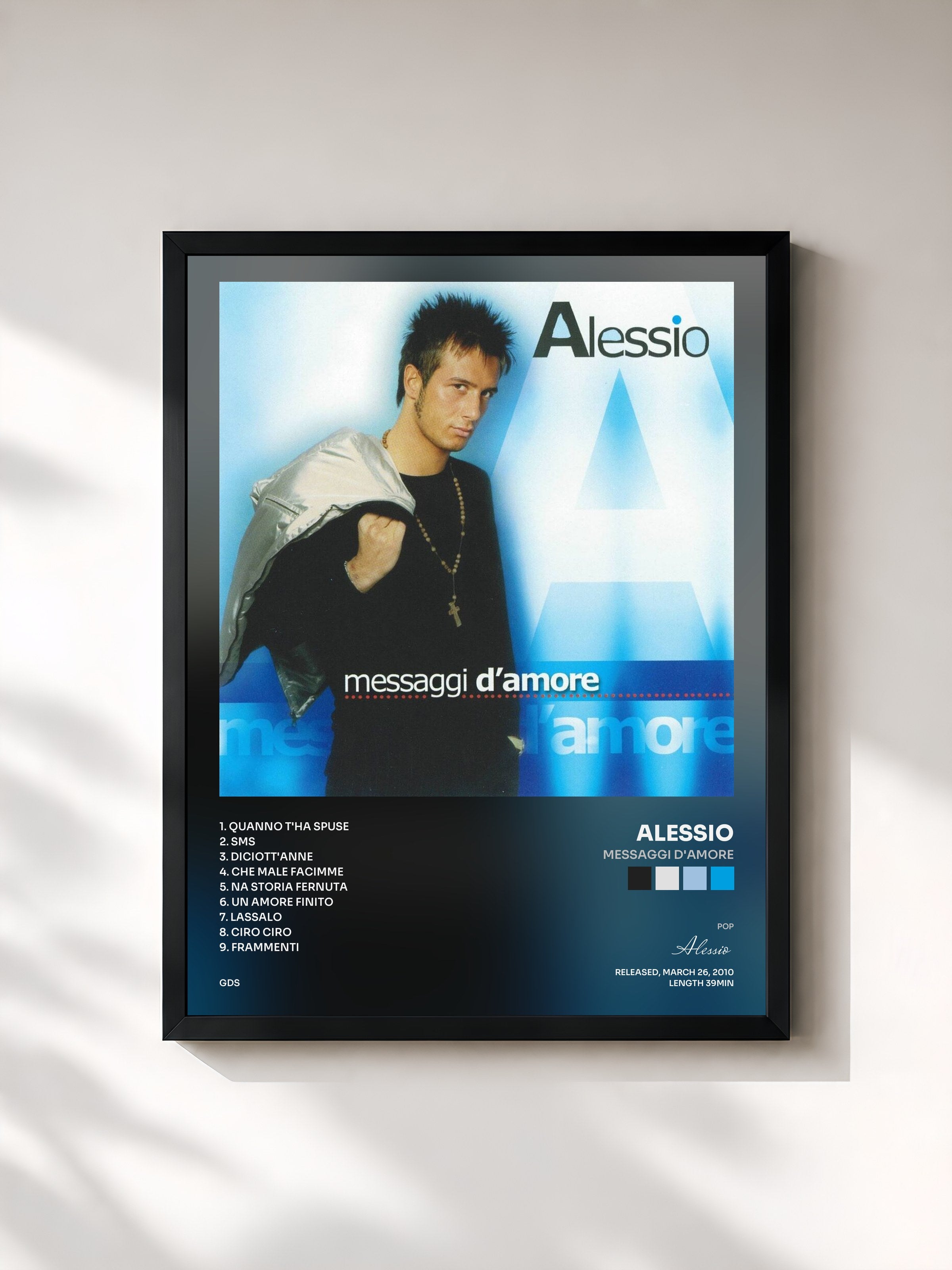 #noir Tableau de l'album Messaggi d'amore de Alessio, cadre noir, imprimé et encadré en France