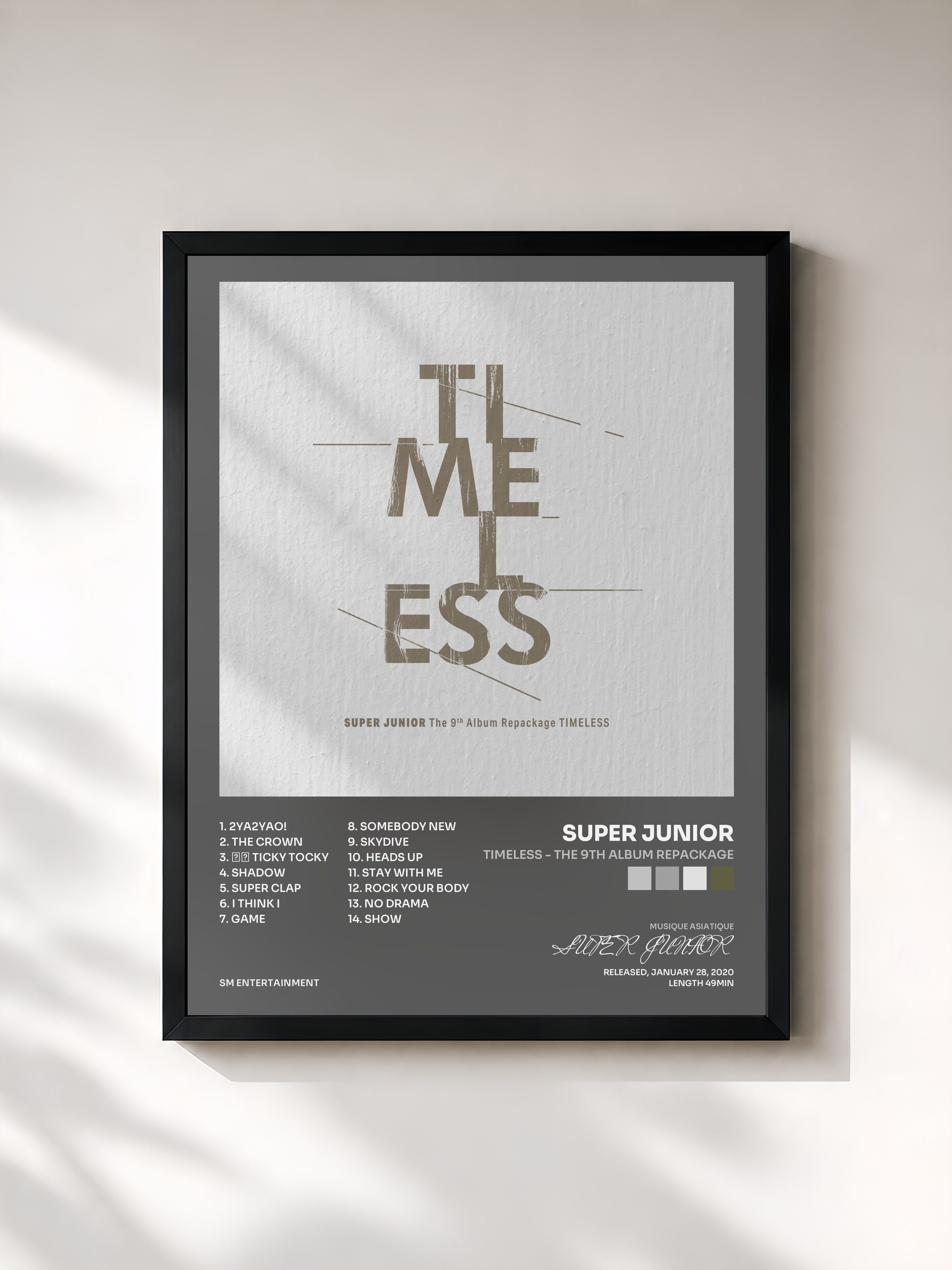 #noir Tableau de l'album TIMELESS - The 9th Album Repackage de SUPER JUNIOR, cadre noir, imprimé et encadré en France