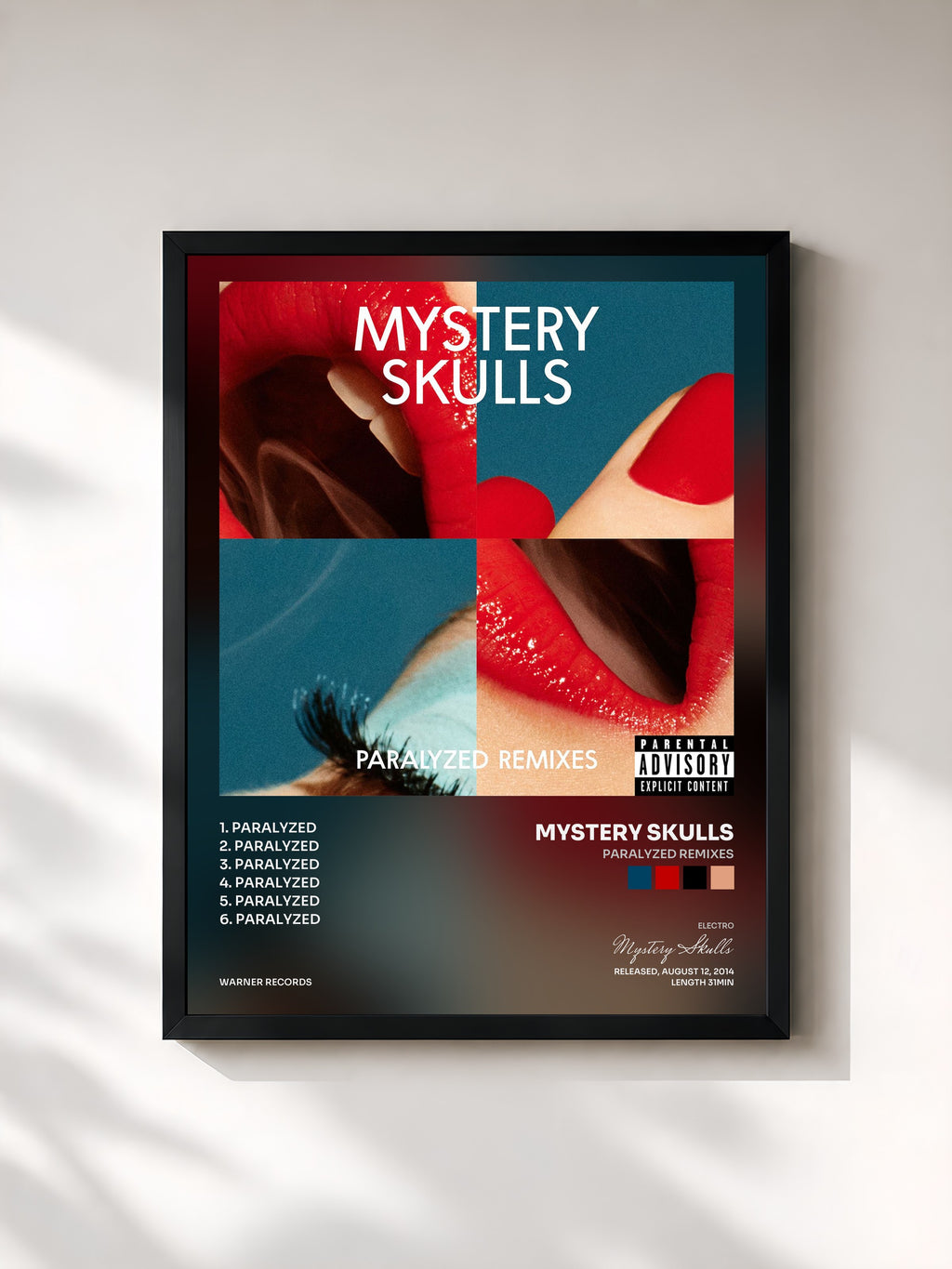 #noir Tableau de l'album Paralyzed Remixes de Mystery Skulls, cadre noir, imprimé et encadré en France