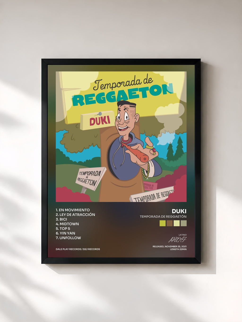 #noir Tableau de l'album Temporada de Reggaetón de DUKI, cadre noir, imprimé et encadré en France