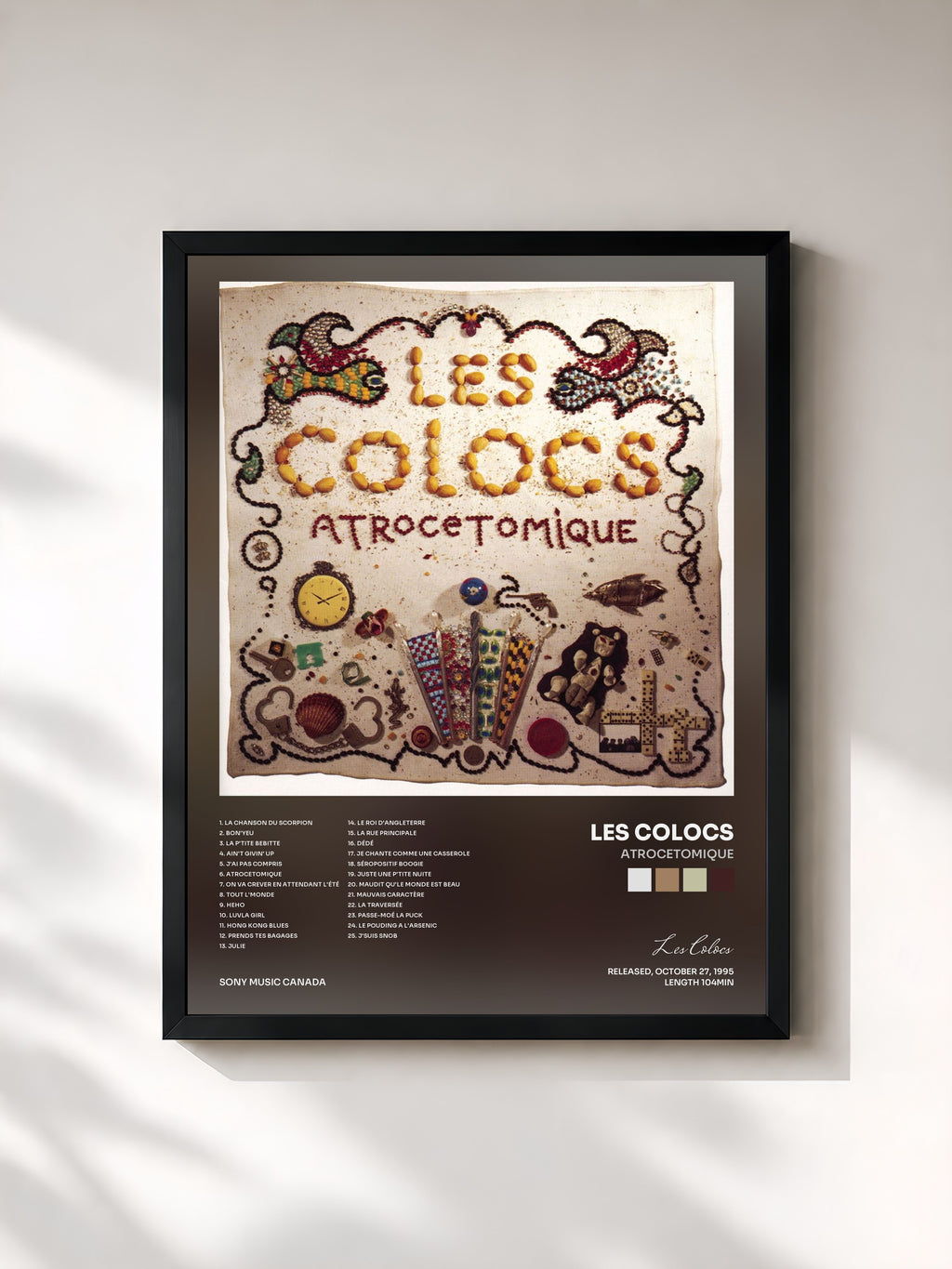 #noir Tableau de l'album Atrocetomique de Les Colocs, cadre noir, imprimé et encadré en France