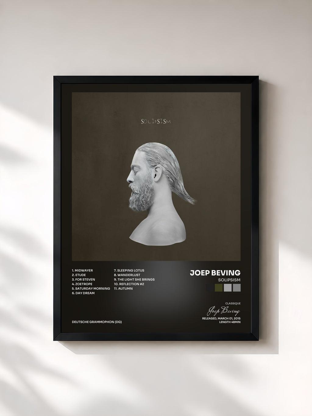 #noir Tableau de l'album Solipsism de Joep Beving, cadre noir, imprimé et encadré en France